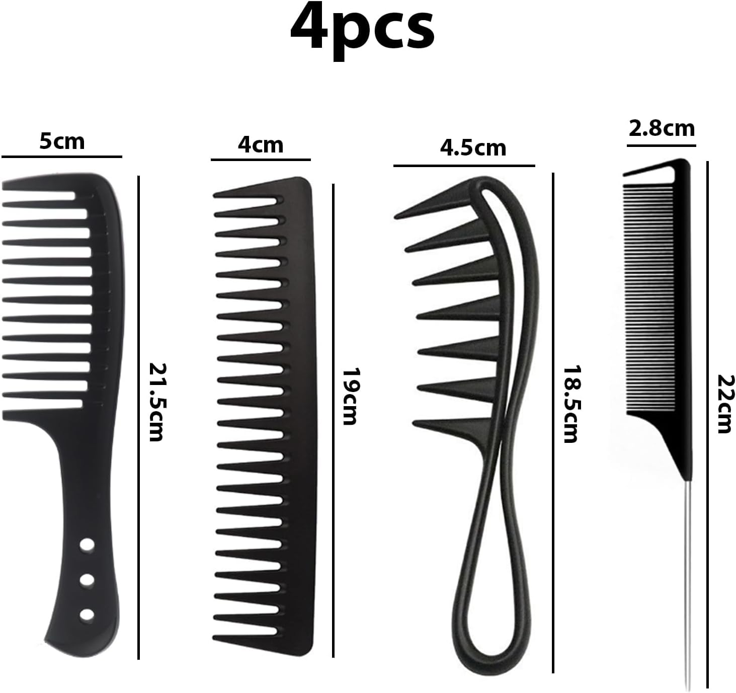 GVSS 4 Piece Hair Comb Set Wide Teeth Comb Curly Hair Comb Ideal for All Hair Types Anti-Static Hair Combs for Men and Women Black image number 6