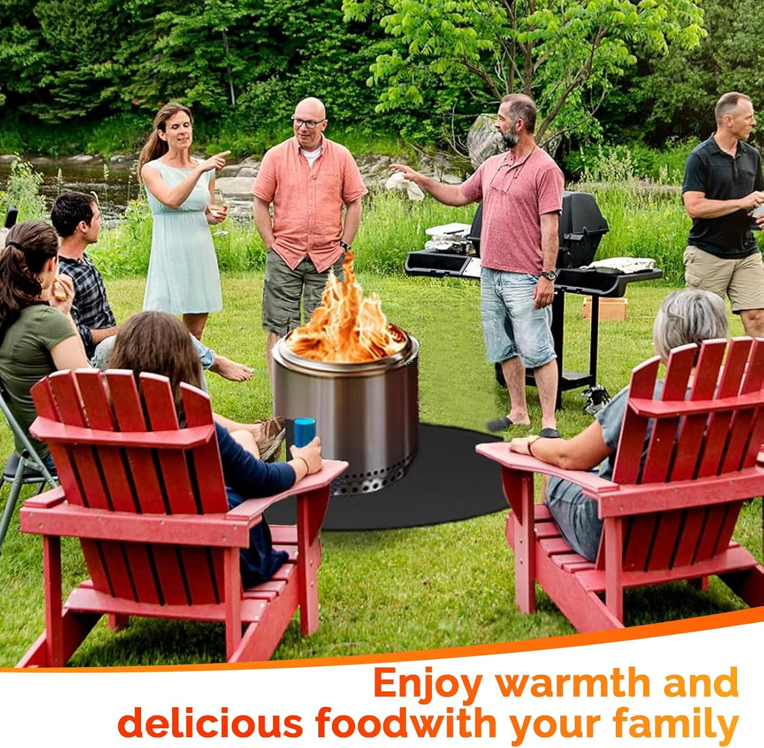 Rhoyee 24" round Fire Pit Mat for Solo Stove Bonfire &ndash; Fireproof & Waterproof under Grill Mat for Outdoor Grill, Patio, Deck & Camping &ndash; Heat-Resistant Fiberglass BBQ Mat, Reusable Grill Accessory image number 2