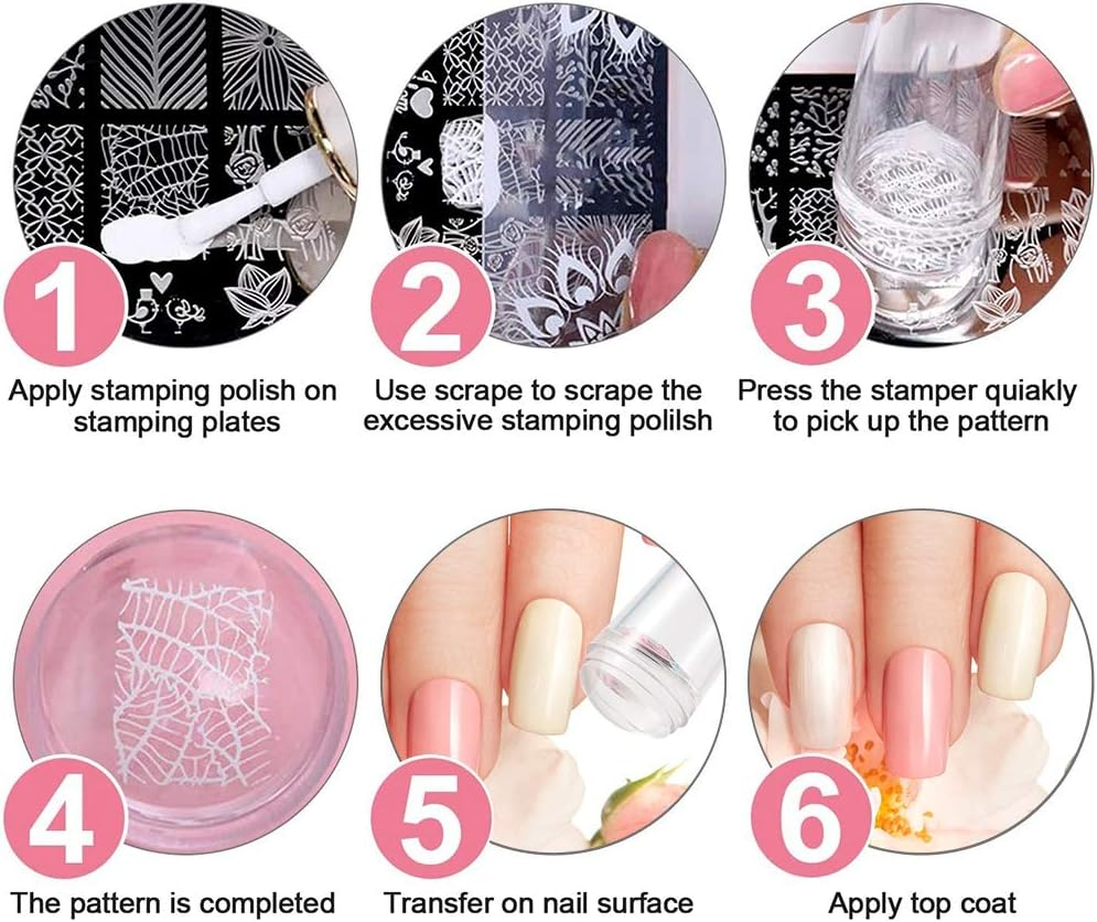 Birdsunshine 10 Pcs Nail Stamping Plates, Flowers, Lace, Geometric Patterns Nail Art Stamping Templates Manicure Tool Kit, with 1 Stamper and 1 Scraper