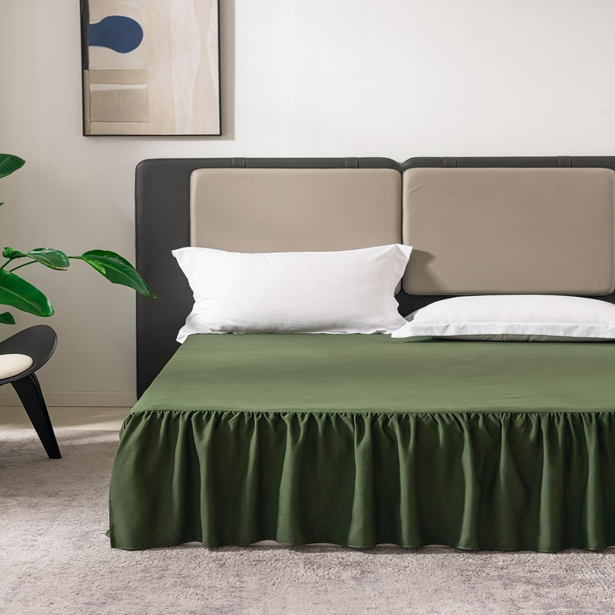 Green Bed Skirt Queen Size Ruffled Bed Skirt with Split Corners, Queen Bed Skirt 12 Inch Drop, TSUTOMI Queen Size Bed Skirt Green for Ruffled Bed Skirt with Split Corners, Bed Skirt Queen Size image number 5