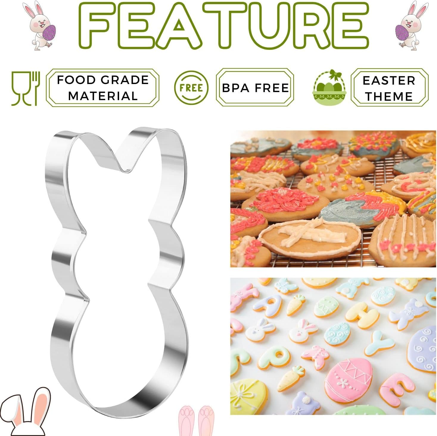 Crethinkaty Easter Cookie Cutter Set - 5 Pieces Stainless Steel Cutters for Baking - Egg, Carrot, Rabbit, Bunny Face,And Bunny image number 5