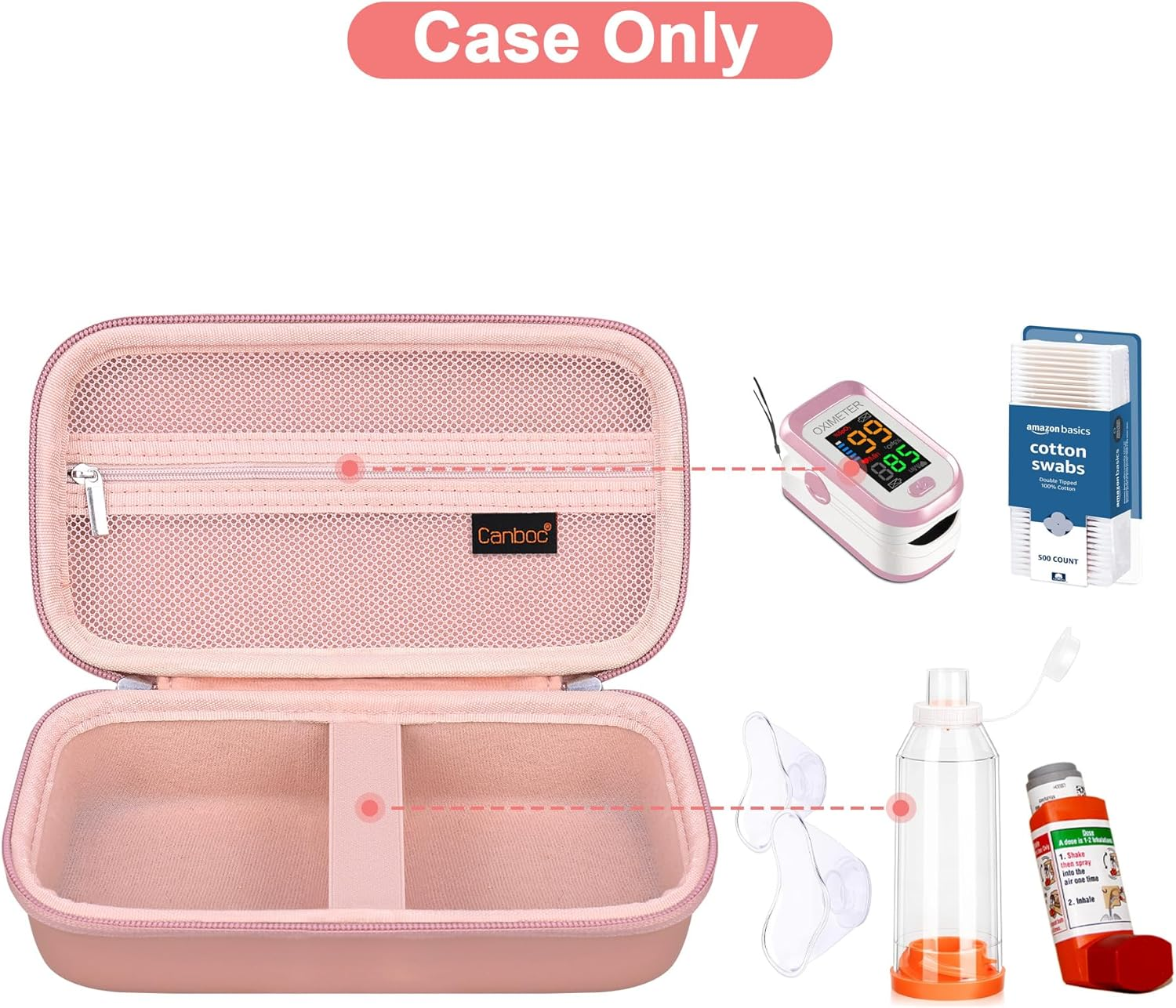 Canboc Carrying Case for Asthma Inhaler, Handheld Spacer for Adults and Kids, Mask, Inhaler Spacer Bag with Removable Shoulder Strap, Mesh Pocket Fit Medicine or Essentials, Rose Gold (Case Only) image number 2