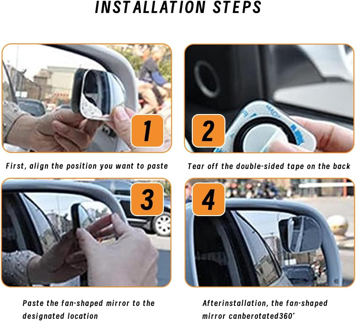 2Pcs Automotive Rearview Mirror Blind Spot Mirror, Adjustable HD Sector Mirror, Frameless Wide Angle Convex Mirror, Most Automotive Side Mirror Assistance