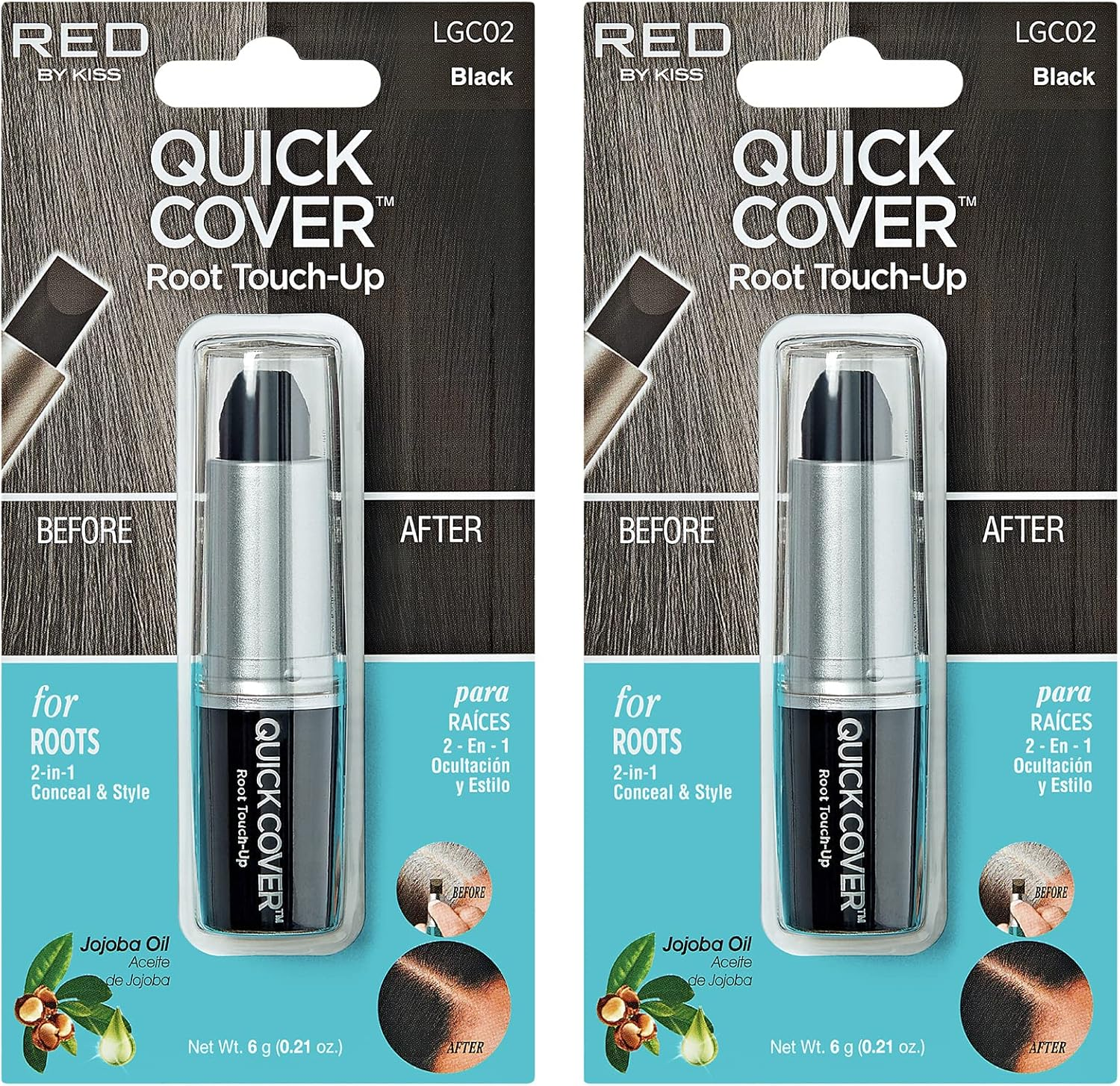 Kiss RED by Quick Cover Root Touch up Stick Type 2PCS Water-Resistant Temporary Gray Concealer Cover up Brush for Hair and Beard (Dark Brown)