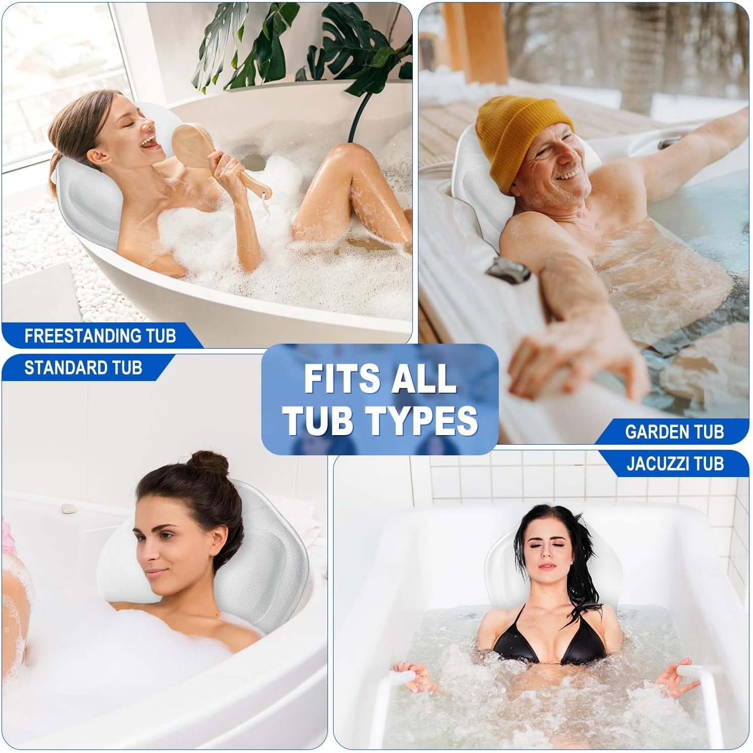 Full Body Bath Pillow for Bathtub, Thick Bathtub Cushion for Soaking Tub with Laundry Bag, Bathtub Accessories Bathtub Pillow Luxury Bathtub Pillows for Head,Neck & Back (White) image number 1