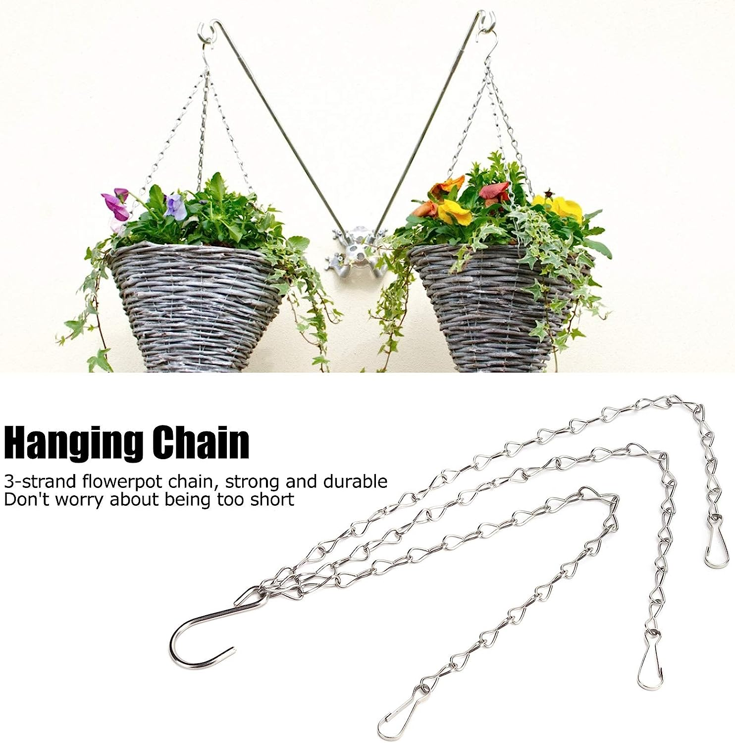 Hanging Planter Baskets Chains, Hanging Basket Hooks Flower Pot Hanger 4Pcs Decorative Flower Pot Chain 3 Point Stainless Steel Garden Hooks for Outdoor Indoor Planters Bird Feeders Wind Chimes