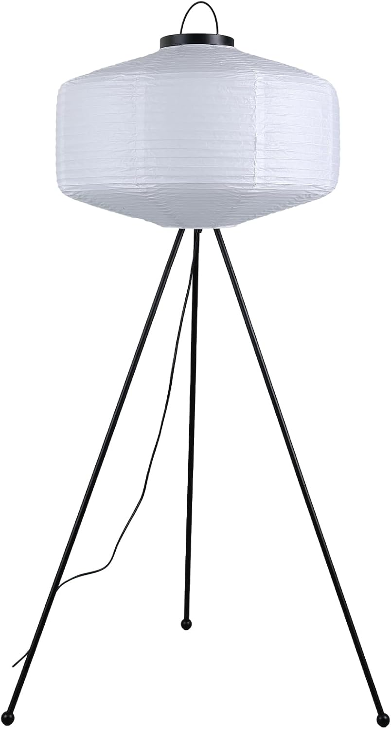 Lexi Lighting Seren Tripod Floor Lamp, White Paper Shade with Black Metal Base, Overall Height 136Cm, Vertical Lantern Light, Artistic Tall Standing Lamp for Homestay, Hotel, Household Decor image number 1