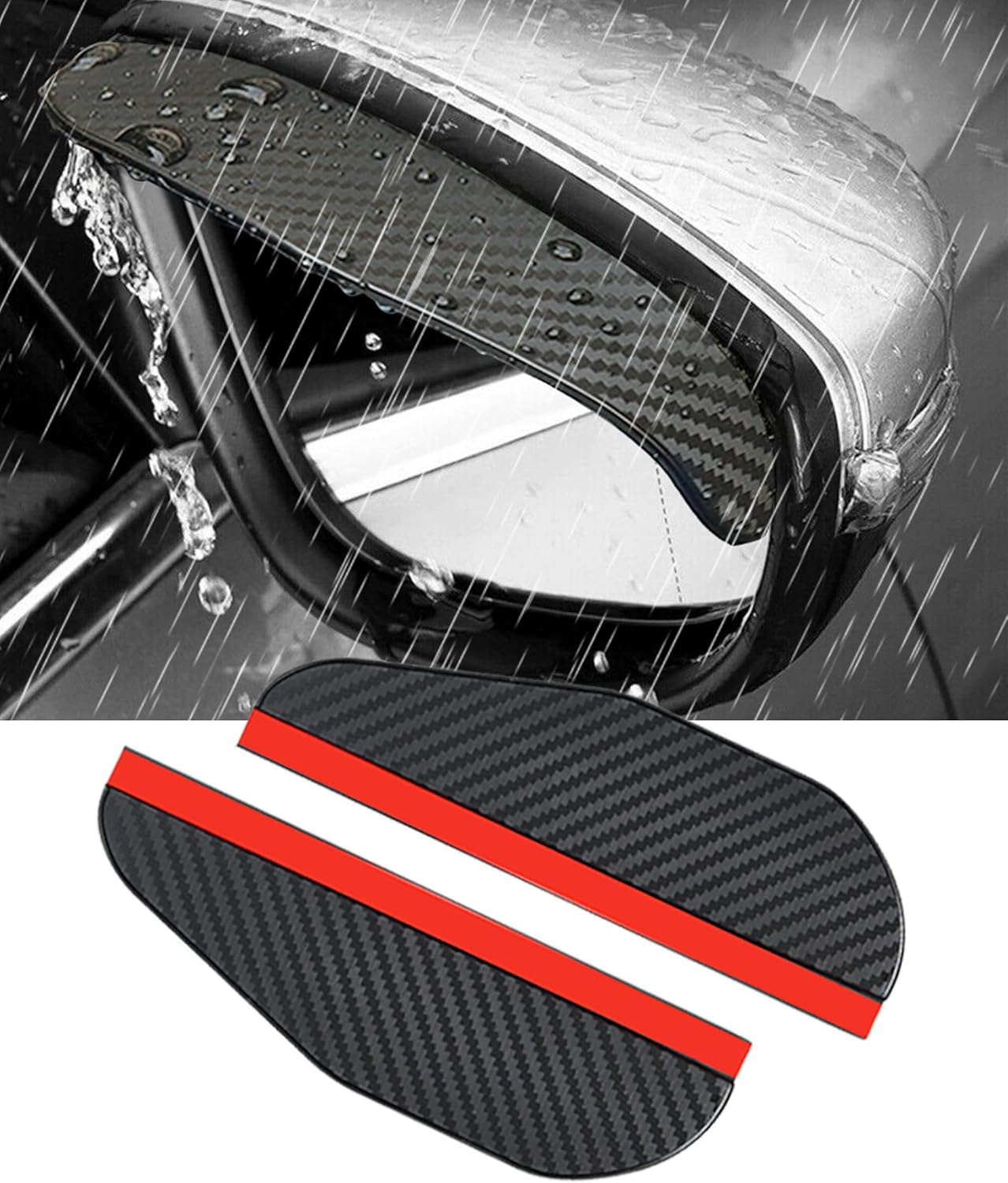 Custelen Universal Fit Car Side Mirror Rain Guards - Mirror Rain Visor Eyebrow Covers (2 Pack) image number 3