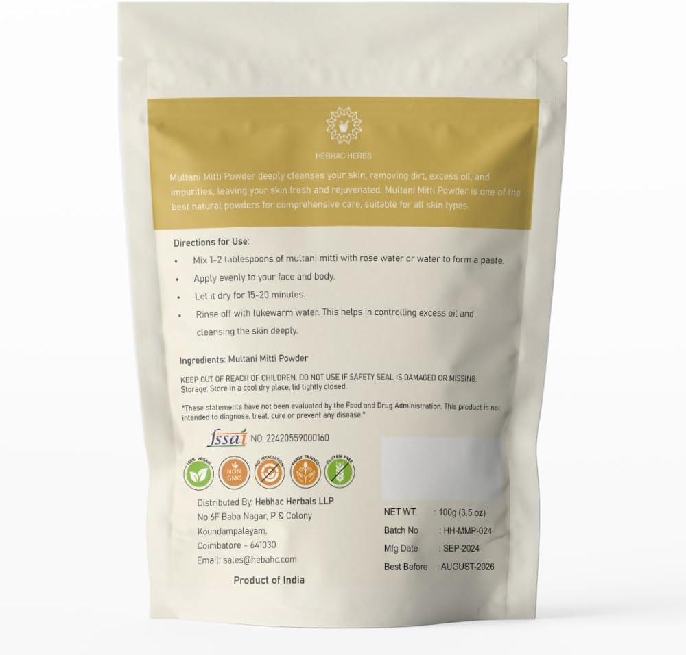 Multani Mitti Powder, Bentonite Clay & Fuller'S Earth Clay &ndash; 100% Natural Skin Soother, Cleanser & Acne Reducer &ndash; 100G image number 5