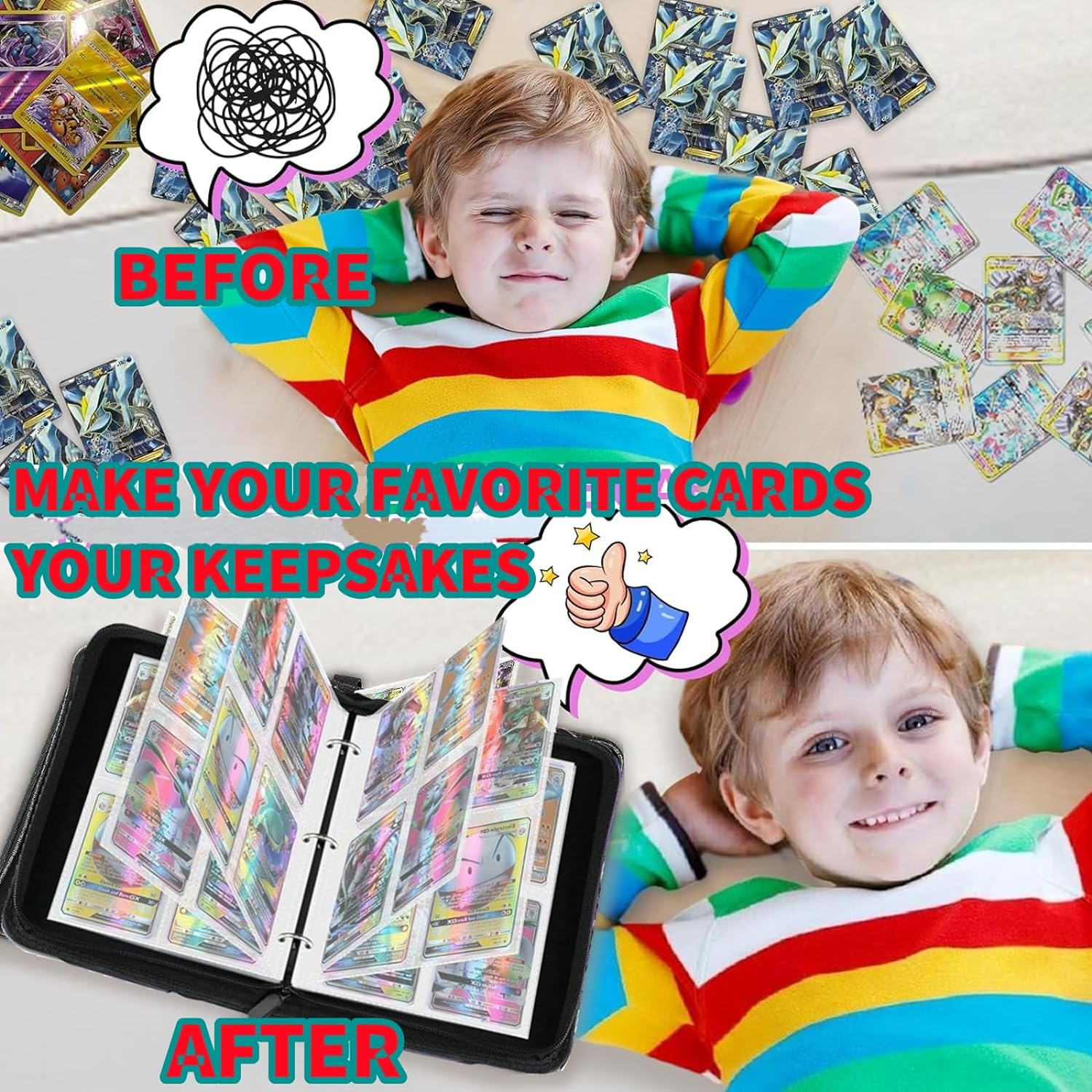 Trading Card Album Binder 4 Pocket,50 Removable Sleeves Fits 400 Cards, Cards Holder Album PU Leather Folder with Zipper and Strap for Game,Book Folder Storage Organizer for Boys Girls (Pink) image number 6