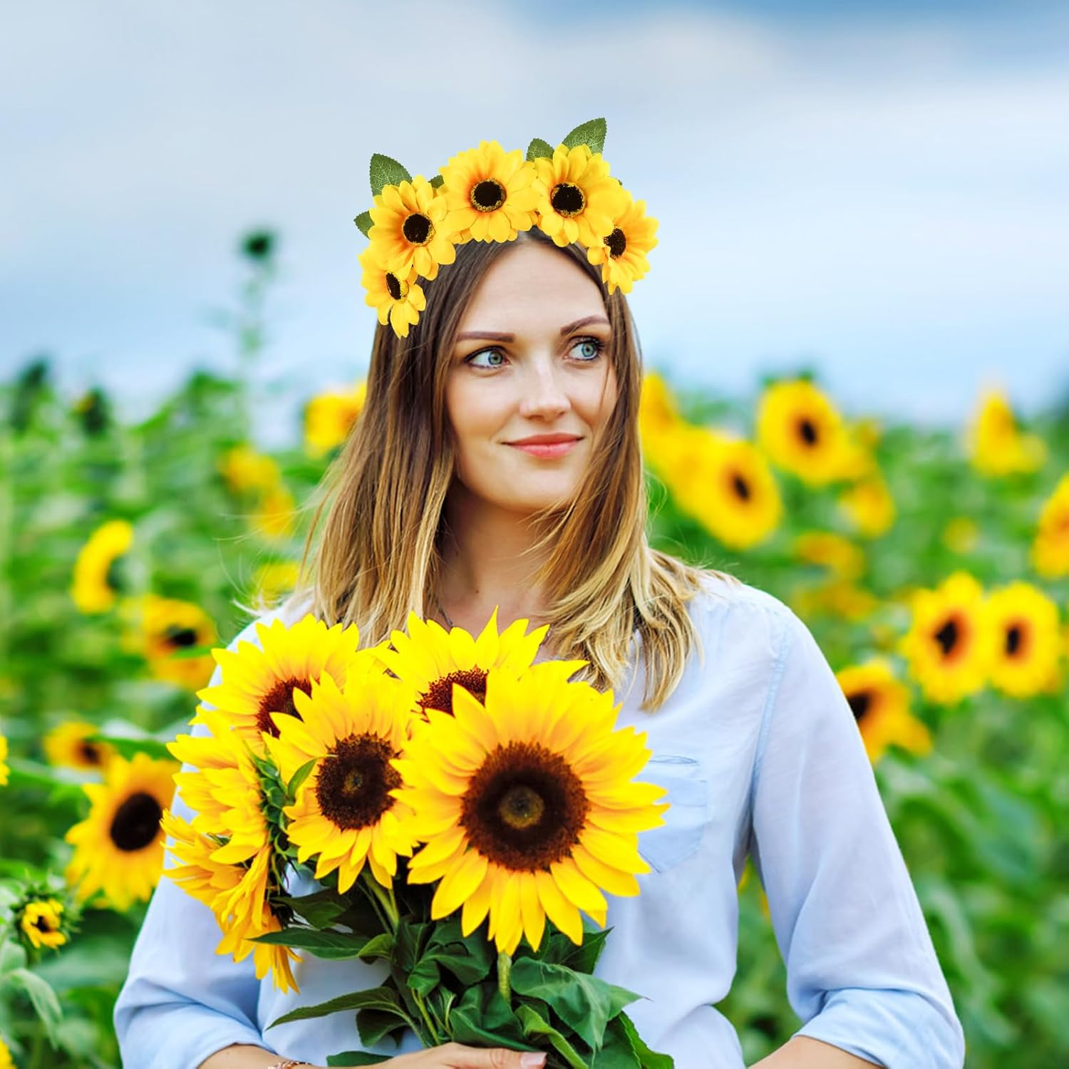 Sunflower Headband Sunflowers Hair Band Flowers Hair Accessories Yellow Headband Flowers for Women Girls Carnival Party Birthday (A) image number 3
