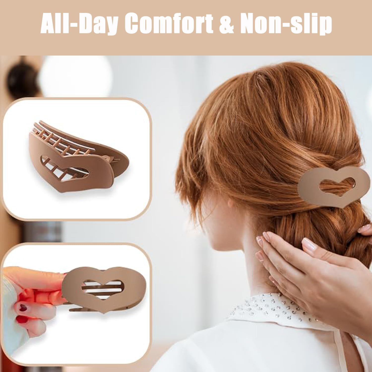 Women'S Hair Clip, Flat Claw Clip, Strong Hold & Non-Slip, Heart-Shaped Matte Hair Clip for Inserting for Thick and Thin Hair, Pack of 4 image number 5