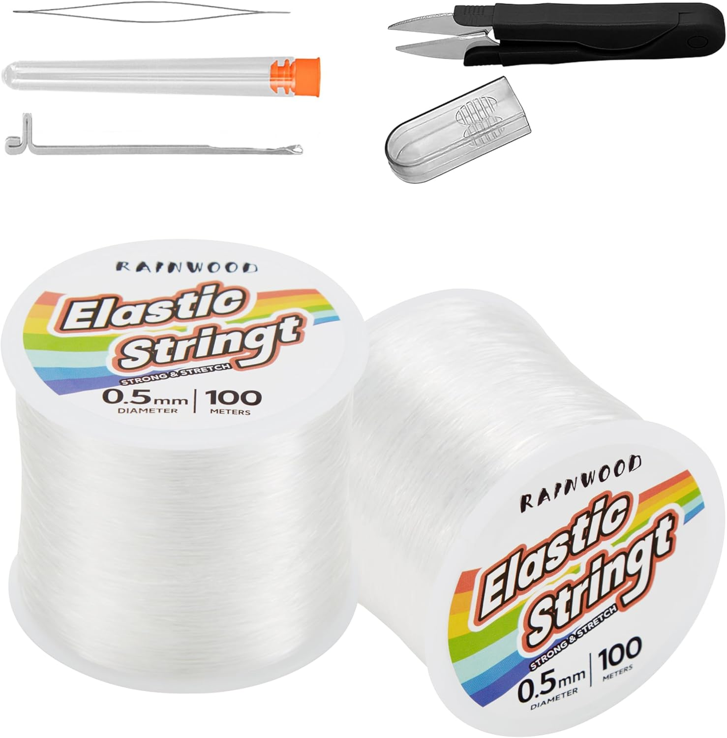 Elastic Bracelet String Cord Kit: 2 Rolls of 200M (0.5Mm) Clear Beaded Stretch Cord with Tools - Perfect for Bracelet Making and DIY Jewelry Projects!