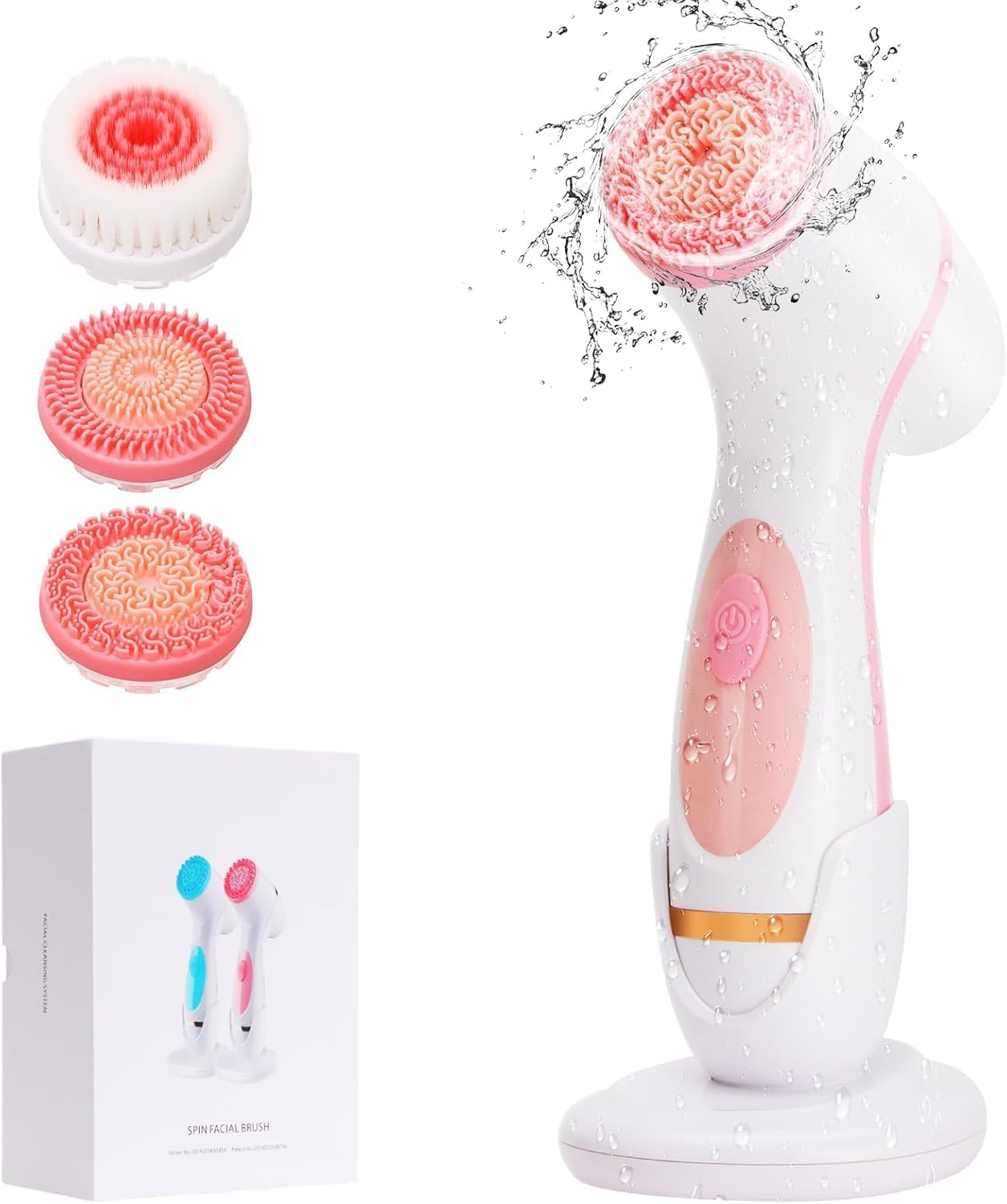 Waterproof Rechargeable Facial Cleansing Brush - Deep Cleansing & Exfoliating Face Scrubber W/ 3 Brush Heads, 2 Speeds, Dual Rotation image number 2