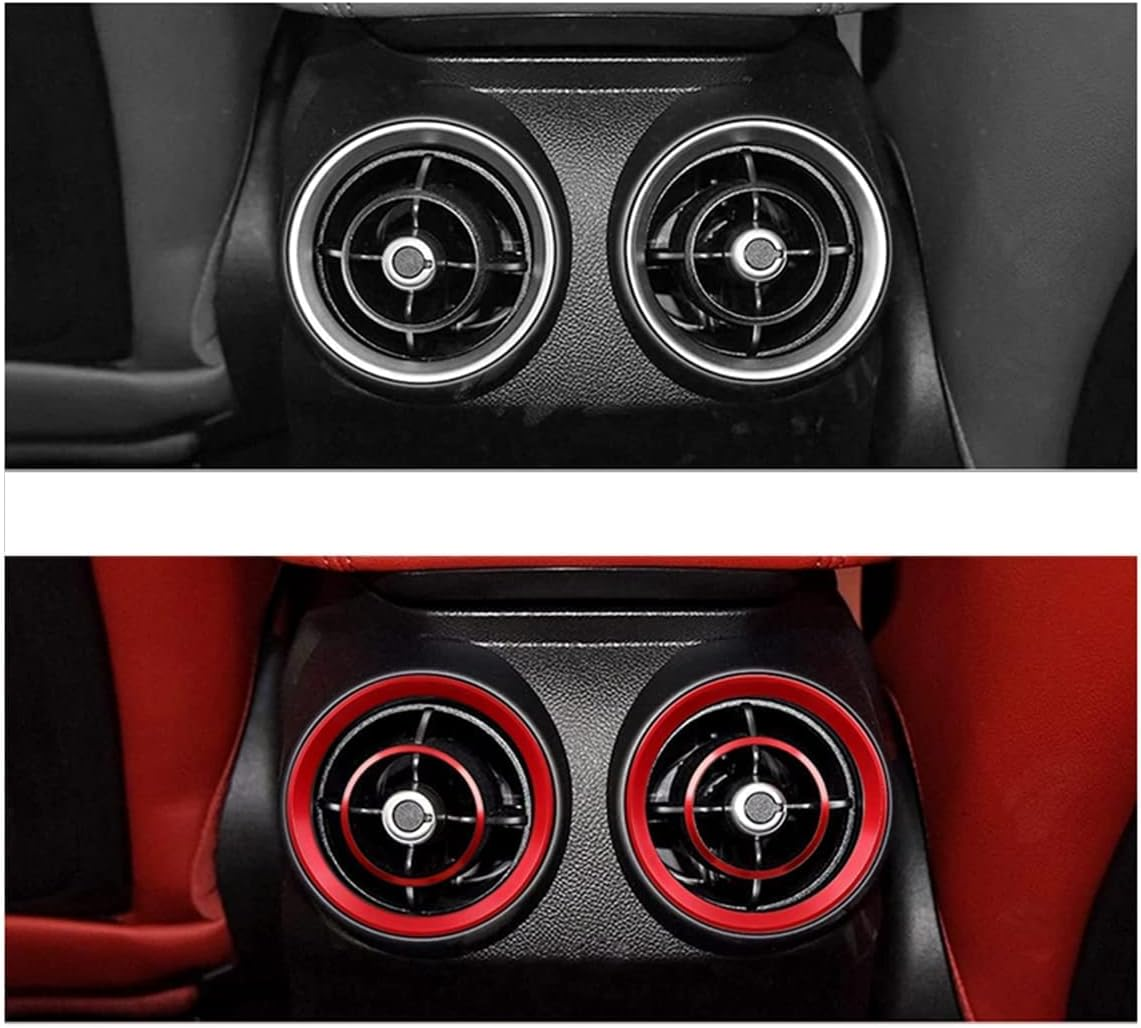 Car Interior Modification Accessories Fit for Alfa Romeo Giulia Stelvio 2015-2023 Aluminum Alloy Upgrade Decoration Accessories (Red, Rear Vent Decoration Ring 4Pc / Set) image number 1
