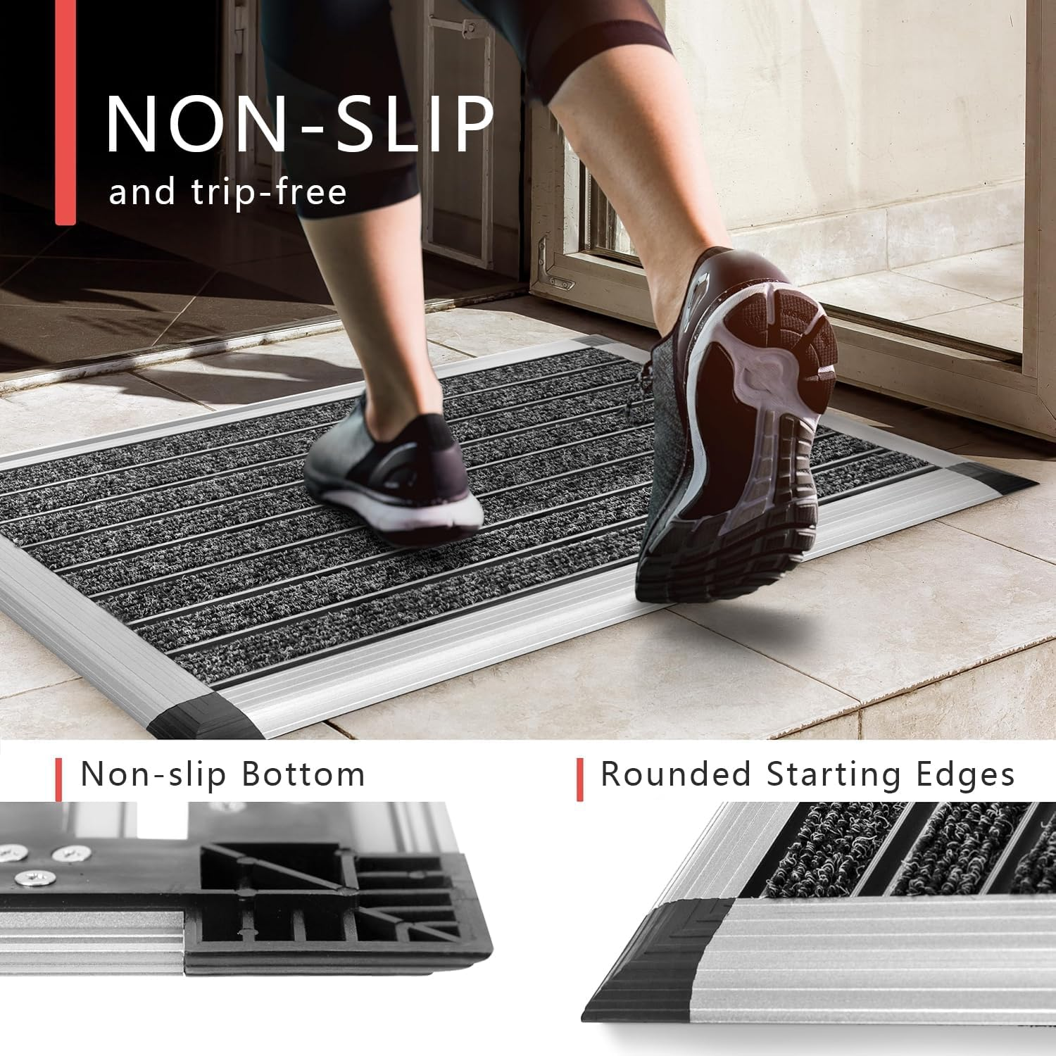 SOICARE Aluminium Front Door Mat (16"X27") outside Outdoor Entrance, Dirt Trapper Non-Slip Durable Shoe Scraper Outdoor Door Mats for outside Entry, Silver 40X60 CM image number 5