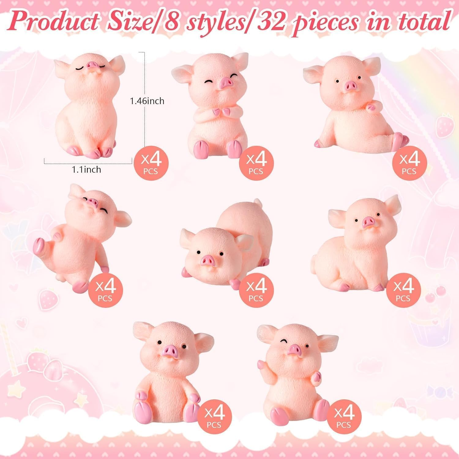 32 Pcs Miniature Pig Figurine, Pink Piggy Toy Figures, 1.5 in Resin Cute Pig Cake Toppers for Cake Decoration, DIY Crafts, Table Centerpieces, Home Decor and Fairy Garden image number 2