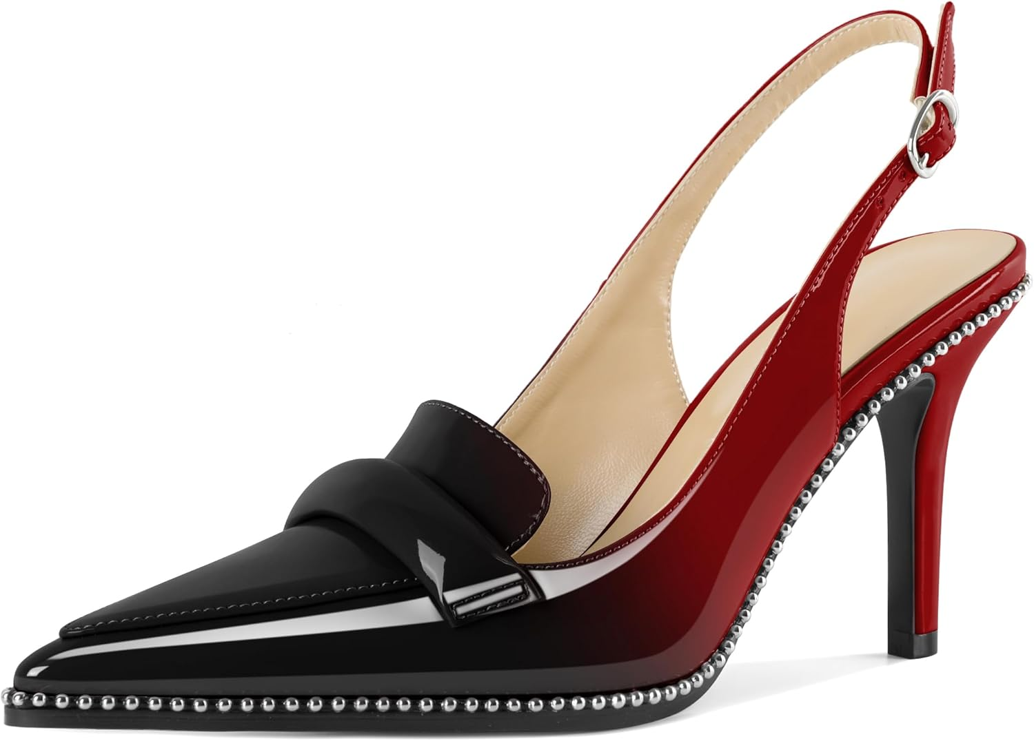 Esvowido Slingback Heels for Women Stilettos Beaded Pointed Toe Shoes Slip on Loafers Pumps High Heel Shoes for Women