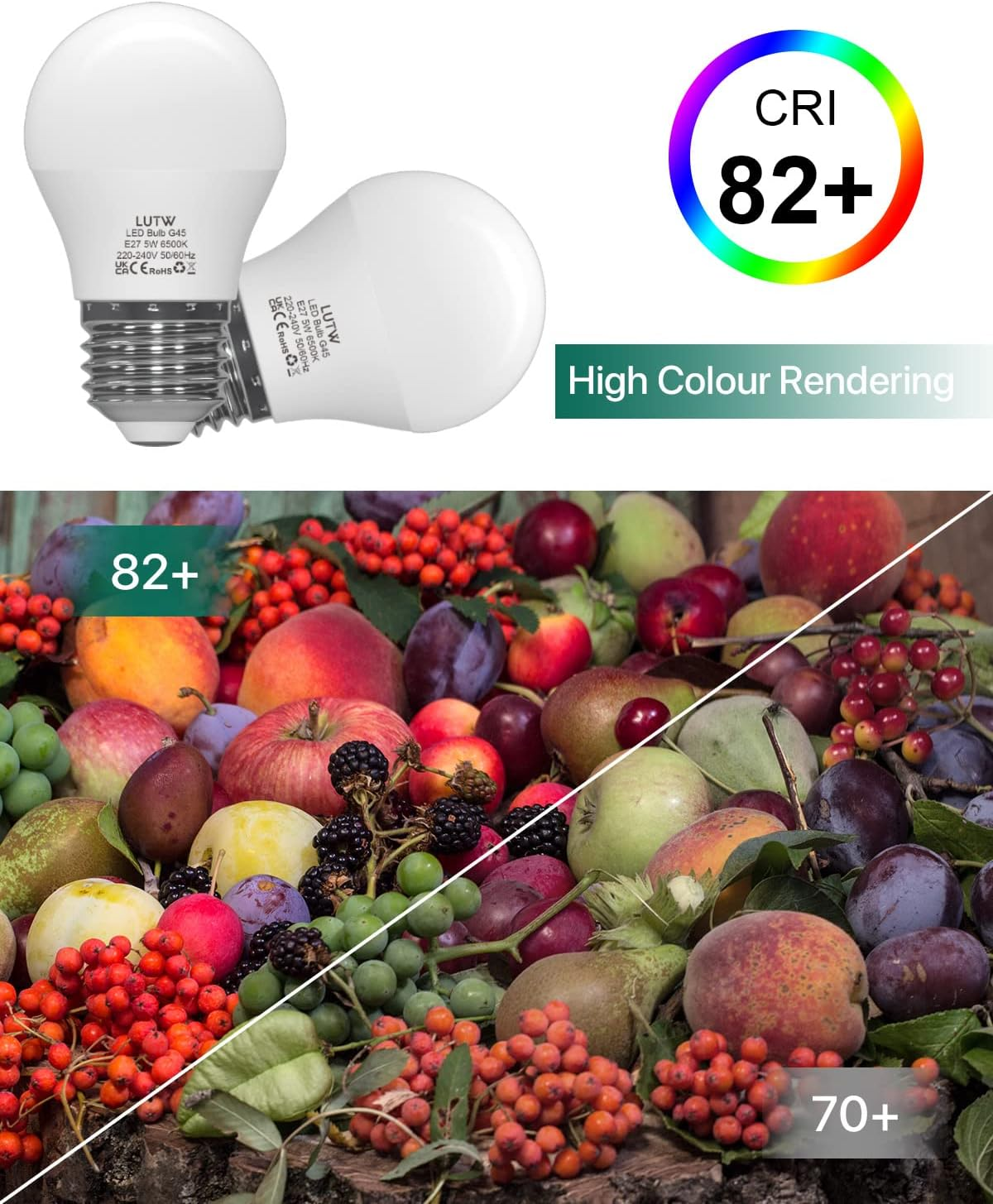 E27 LED Light Bulb, Small Edison Screw in Light Bulbs 5W (40W Equivalent) Cool White 6500K,G45 Golf Ball Energy Saving Bulbs for House Lighting, 480 Lumen Non-Dimmable, 6 Pack image number 5