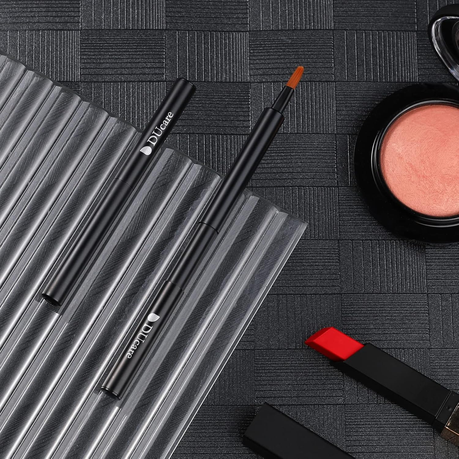 Ducare Retractable Lip Brush Travel Portable Vanity Lipstick Gloss Makeup Brush Tool - Brown image number 5