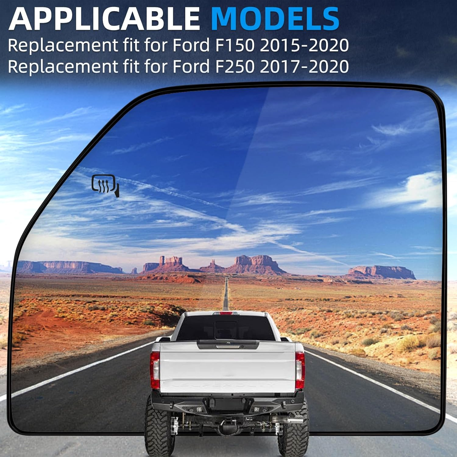 Left Side Mirror Replacement for Ford F150 F250 F350 F450 F550 2015 2016 2017 2018 2019 2020 - Upper Tow Mirror Glass, Left Towing Mirrors Glass with Power Heated image number 2