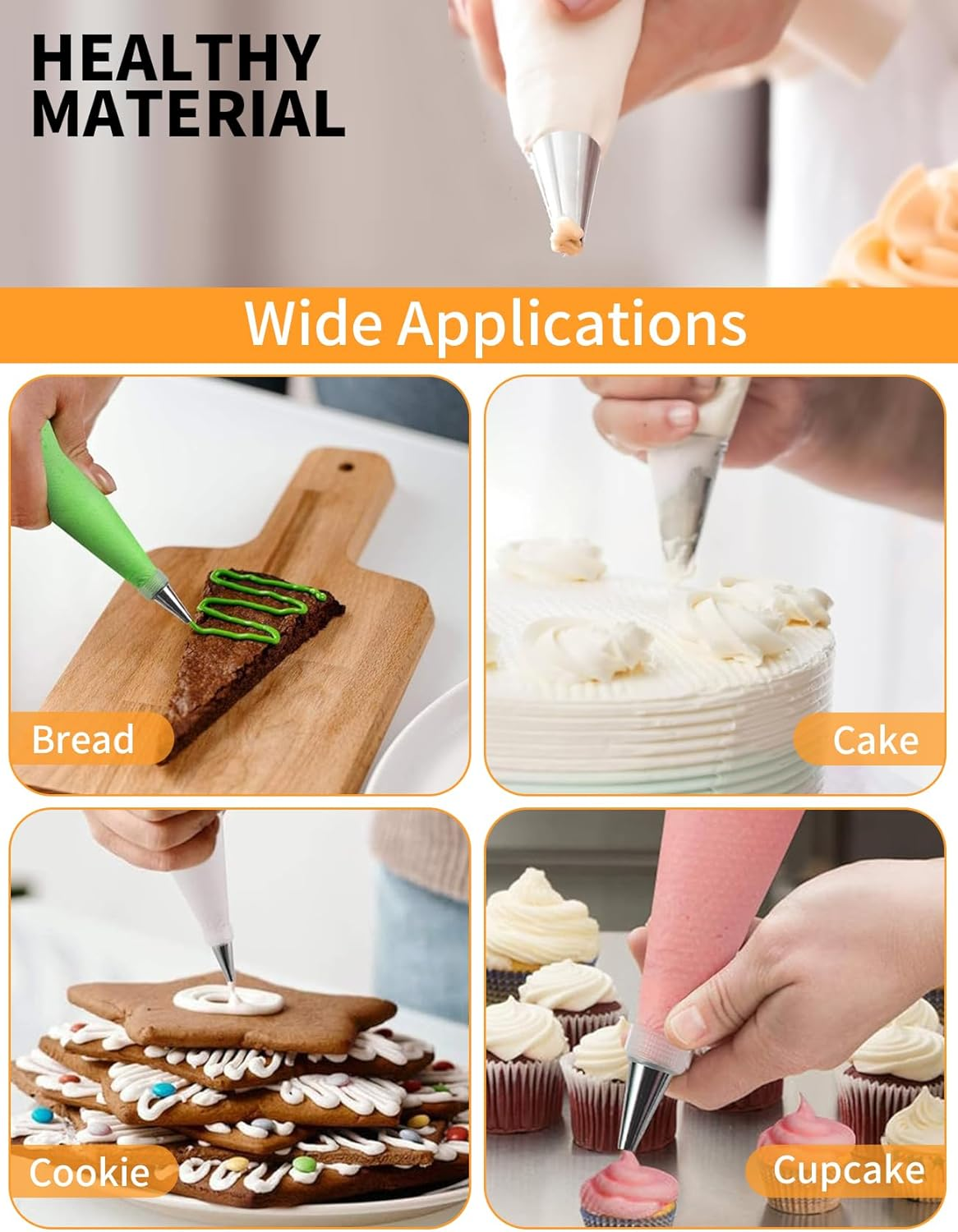 Piping Bags and Tips Set, Cake Decorating Kit Supplies with 100Pcs 12 Inch Pastry Piping Bags 1 Standard Couplers 6 Piping Tips, Pastry Decor Tools for Cupcakes Fit Professional Baking Lover image number 1