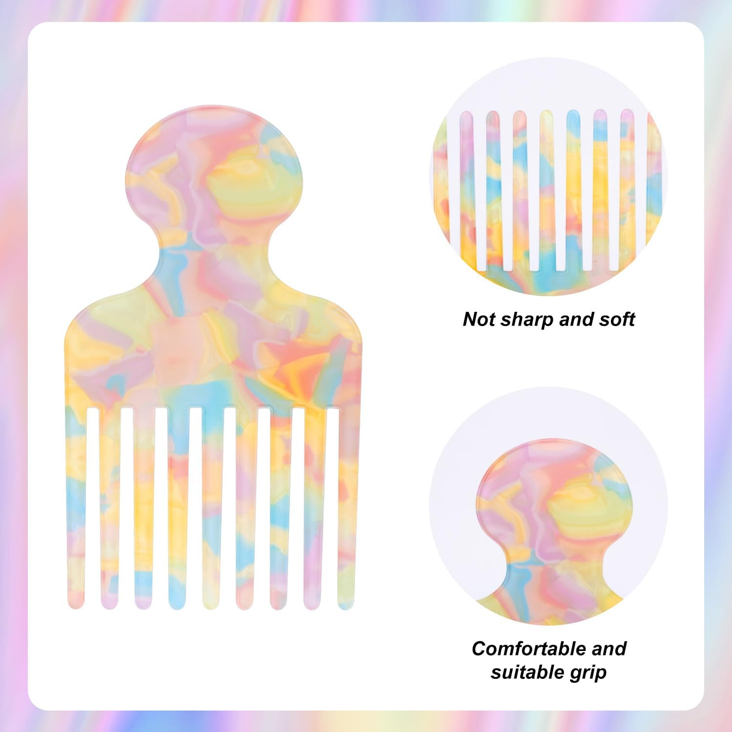 6Pcs Wide Tooth Hair Pick Comb, 6 Colors Smooth Sturdy Detangling Lift Combs Hair Styling Tools for Women Men Barber Supplies