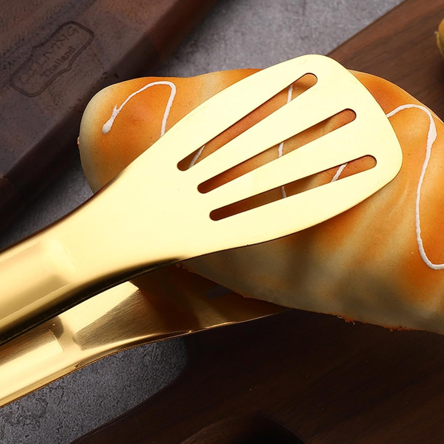 3Pcs Kitchen Tongs, 7'' Stainless Steel Food Serving Tongs, Non-Slip Stainless Steel Metal BBQ Tongs, Kitchen Cooking Tongs for Cooking, Cake, Salad, Meat, BBQ, Frying, Serving (Golden) image number 1