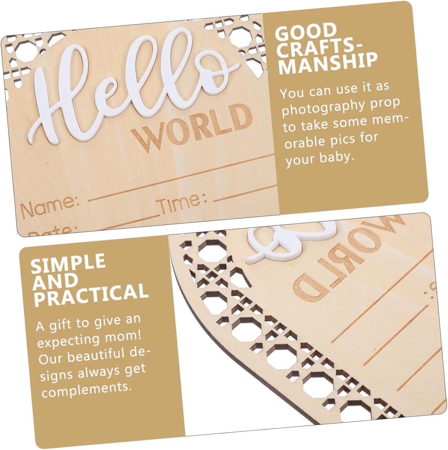 Baby Name Announcement Sign Newborn Birth Name Sign for Hospital Nursery Wooden Infant Announcement Board Set of 2 for Baby Room image number 3