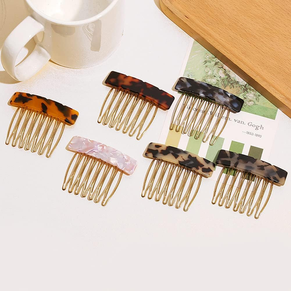 Luzen 6Pcs Acetate Exquisite Hair Side Combs - Small Seven-Tooth Hair Decorative Bangs Comb Pin Headpiece - Fashion Styling Accessories for Women & Girls - Multicolor image number 2