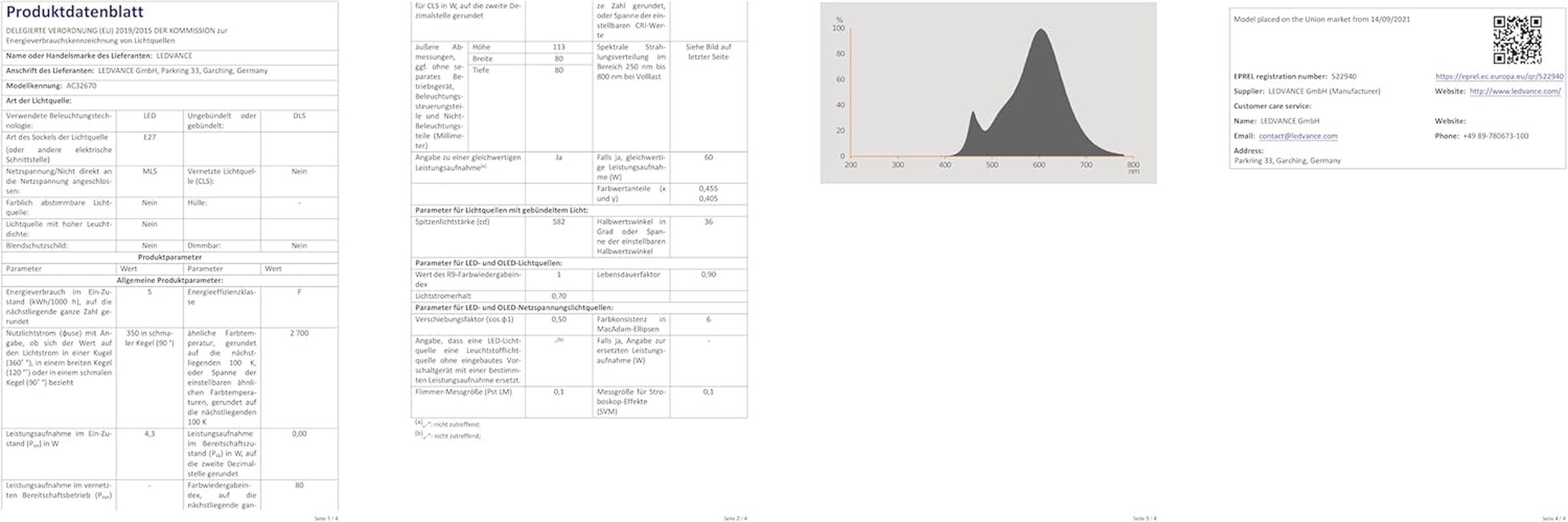 OSRAM LED Reflector | Base: E27 | Warm White | 2700 K | 4.8 W | Equivalent to 60 W | Star R80 [Energy Class F] image number 1
