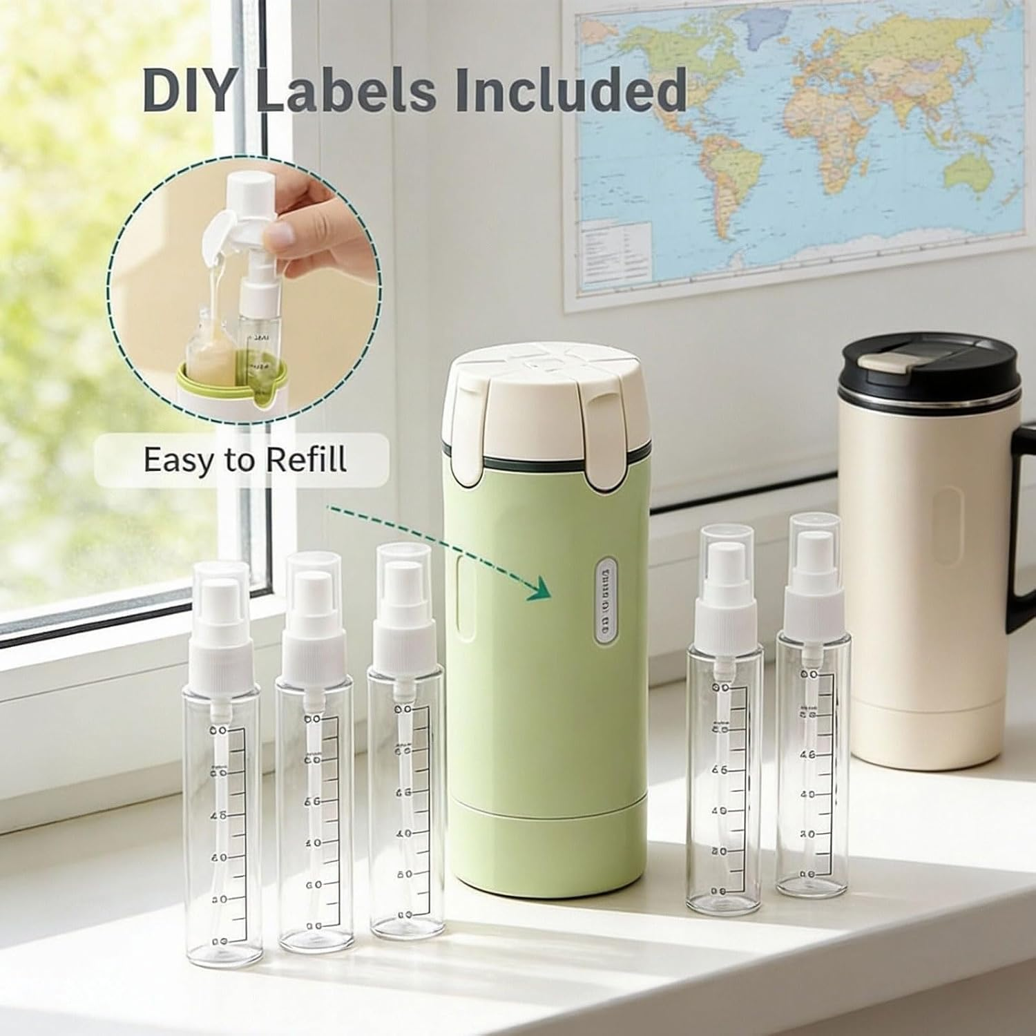 4-In-1 Travel Dispenser Bottle, Refillable 4 in 1 Travel Dispenser Bottle with Scale Label Shampoo Lotion Cream Etc, Light-Shielding Design for Business Flights Gym Bag Weekends Away (1PCS*A) image number 5