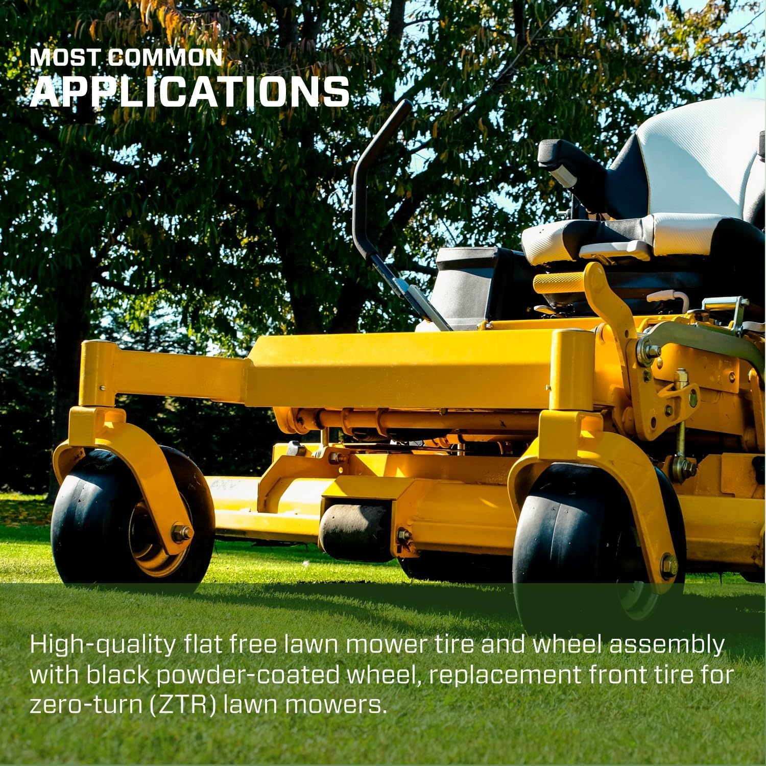 MARASTAR 00232 Universal Fit Flat Free 11 X4.00-5 Lawnmower Tire Assembly, 3.4" Centered Hub, 3/4" Bushing