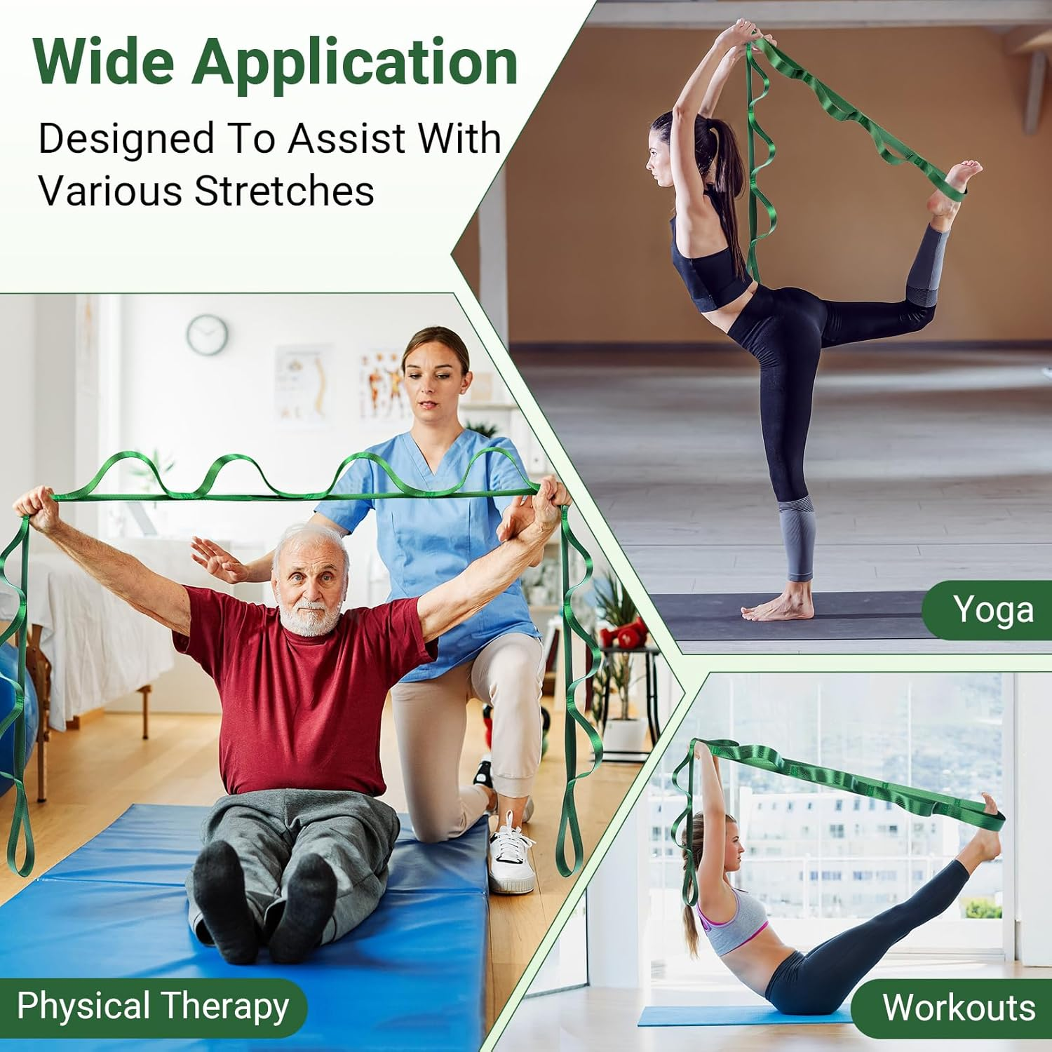 Kiemeu Yoga Straps for Stretching Strap with Loops, Non-Elastic Stretch Bands for Physiotherapy and Flexibility, 244Cm Long image number 1