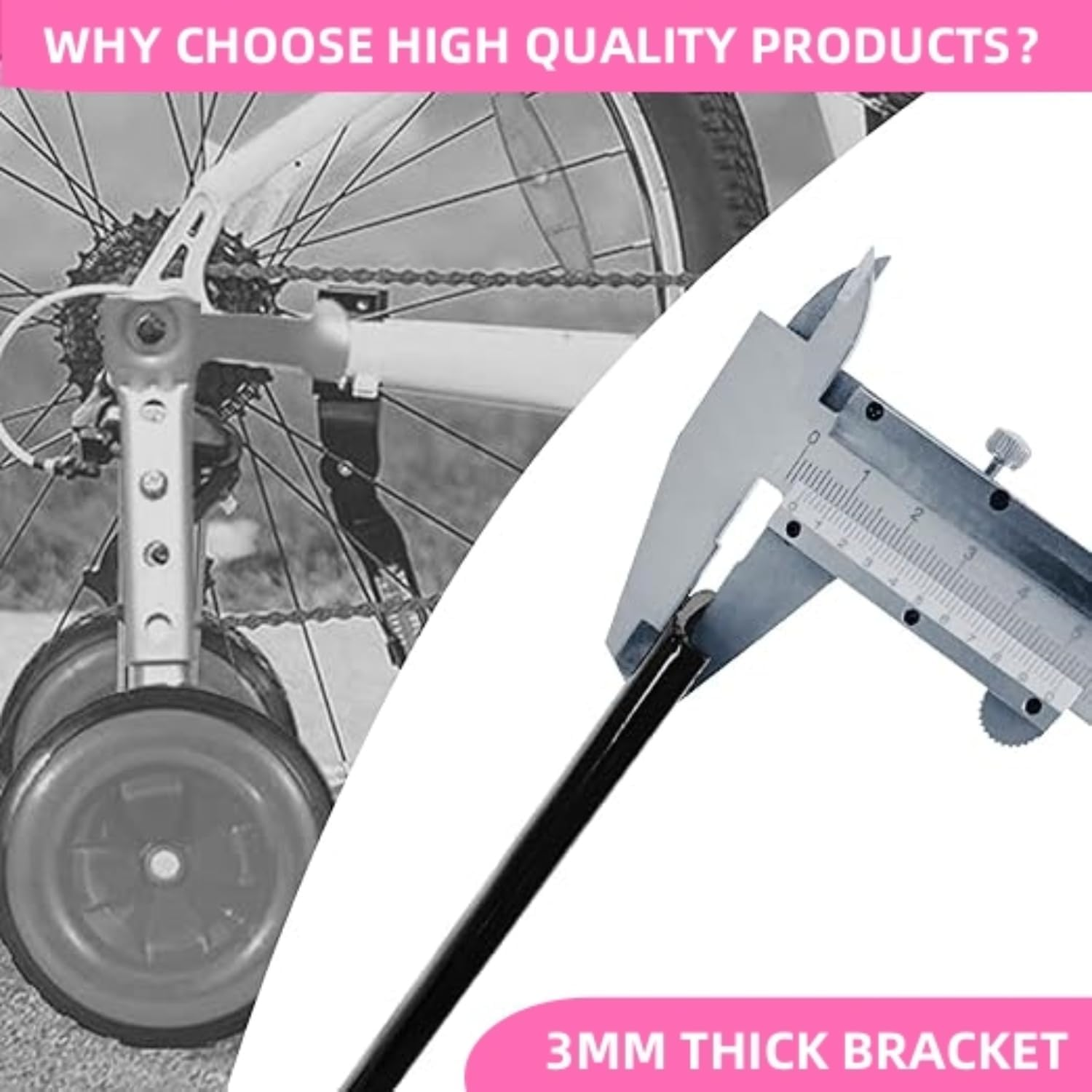 1 Pair Bicycle Training Flash Wheels Set, Bike Stabilizers Support Wheels Steel Frame for 12-20 Inch Little Bicycle Stabilisers Bike Safety Training Equipment (Pink) - Blue image number 3