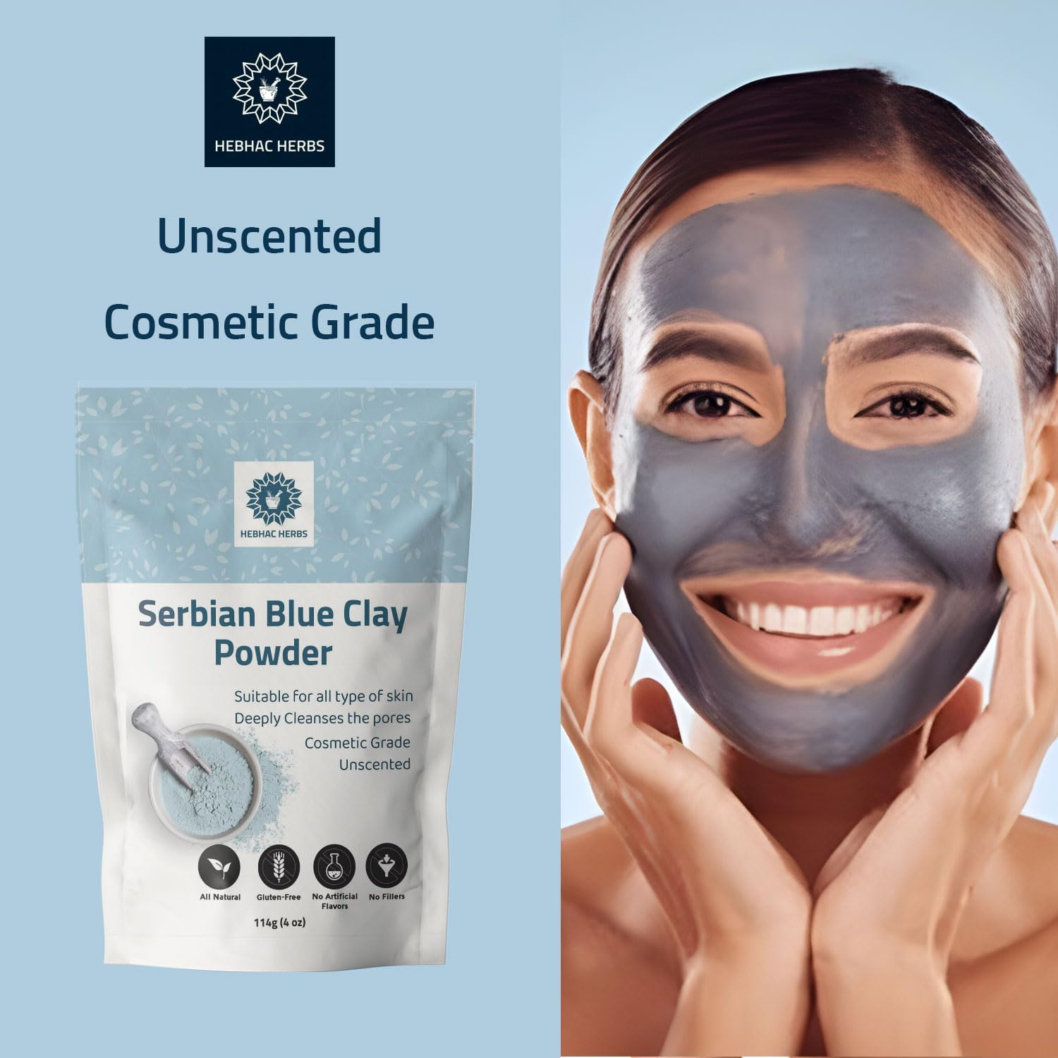 Serbian Blue Clay Powder for Facial Masks, Creams, Skin Tightening, Body Wraps, Scrubs, and Soap Making. image number 2