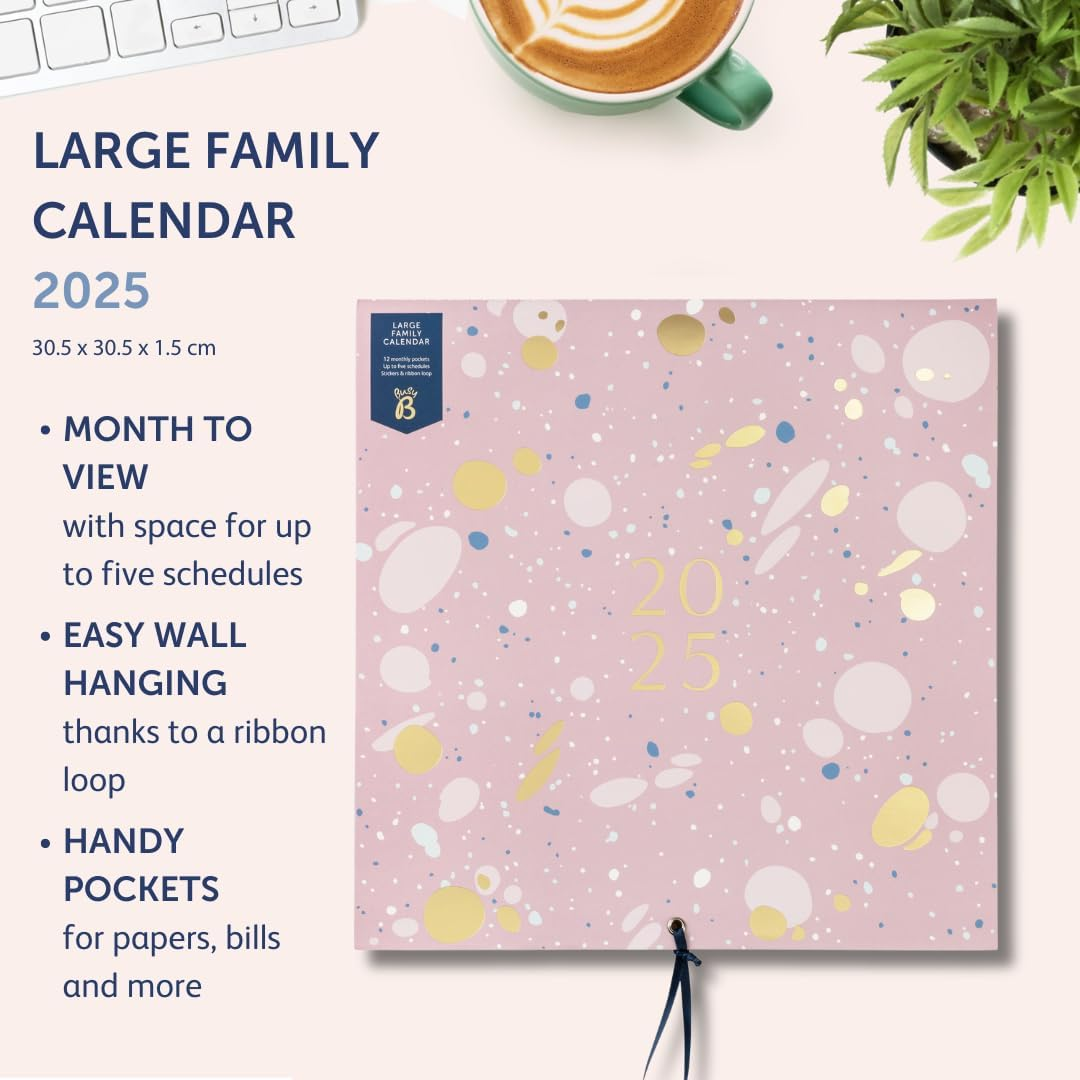 Busy B Large Family Wall Calendar 2025 &ndash; Pink Spray Design with 5 Columns & Storage Pockets - Monthly 2025 Calendar for Busy Families with Colour-Coded Stickers - 30.5 X 30.5Cm image number 3
