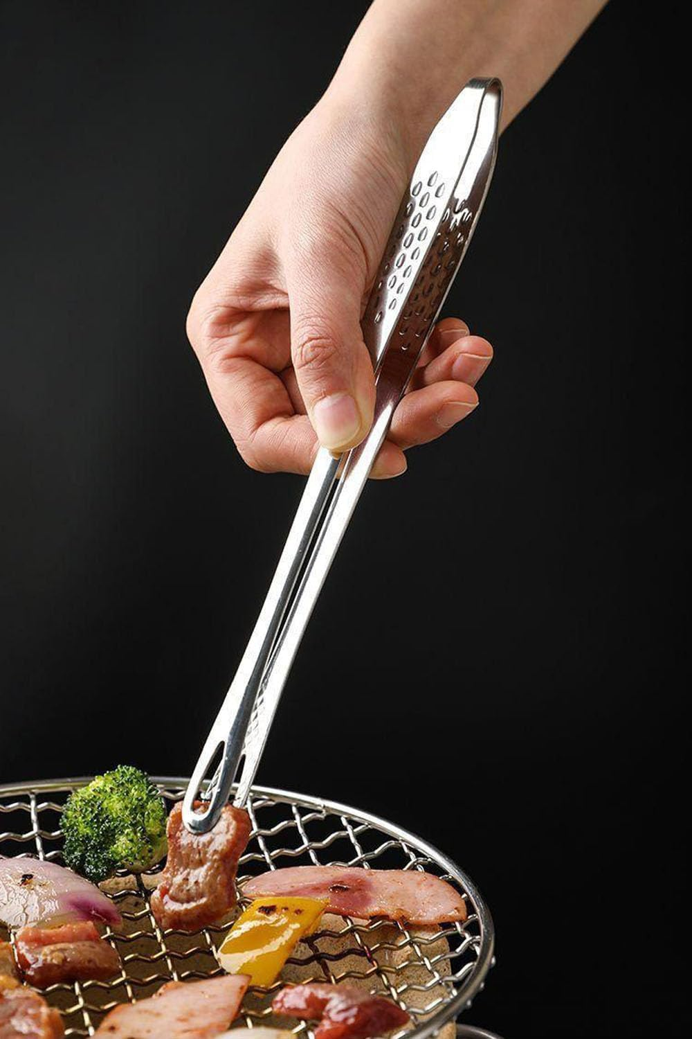 &zwnj;Korean & Japanese BBQ Tongs 2 Pack, Stainless Steel Grill Tongs for Cooking, Heat-Resistant, Rust-Proof, Easy to Clean, Perfect for Home, Restaurant, Outdoor Barbecue(11 Inch) image number 3