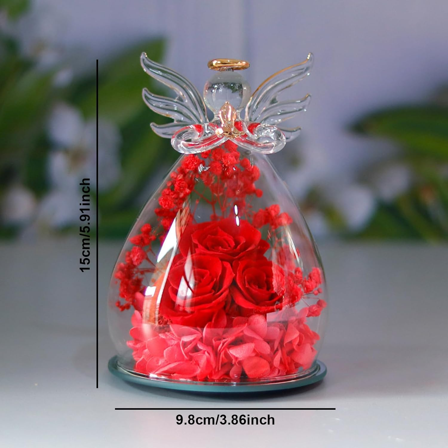 Shgarden Angel Rose Figurines Gifts for Women, Preserved Flowers Rose Gifts in Glass Angel Figurine, Mom Wife Daughter, Forever Real Rose Gifts for Women SH0086 (Blue) image number 3