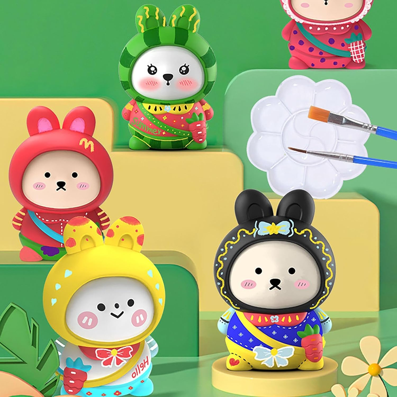 Nankoyal Paint Your Own Bunny Kit,Paint Rabbit Plaster - Includes 12 Color Pigments, 3 Rabbit Statues, 1 Color Palette, and 2 Paint Brushes image number 5