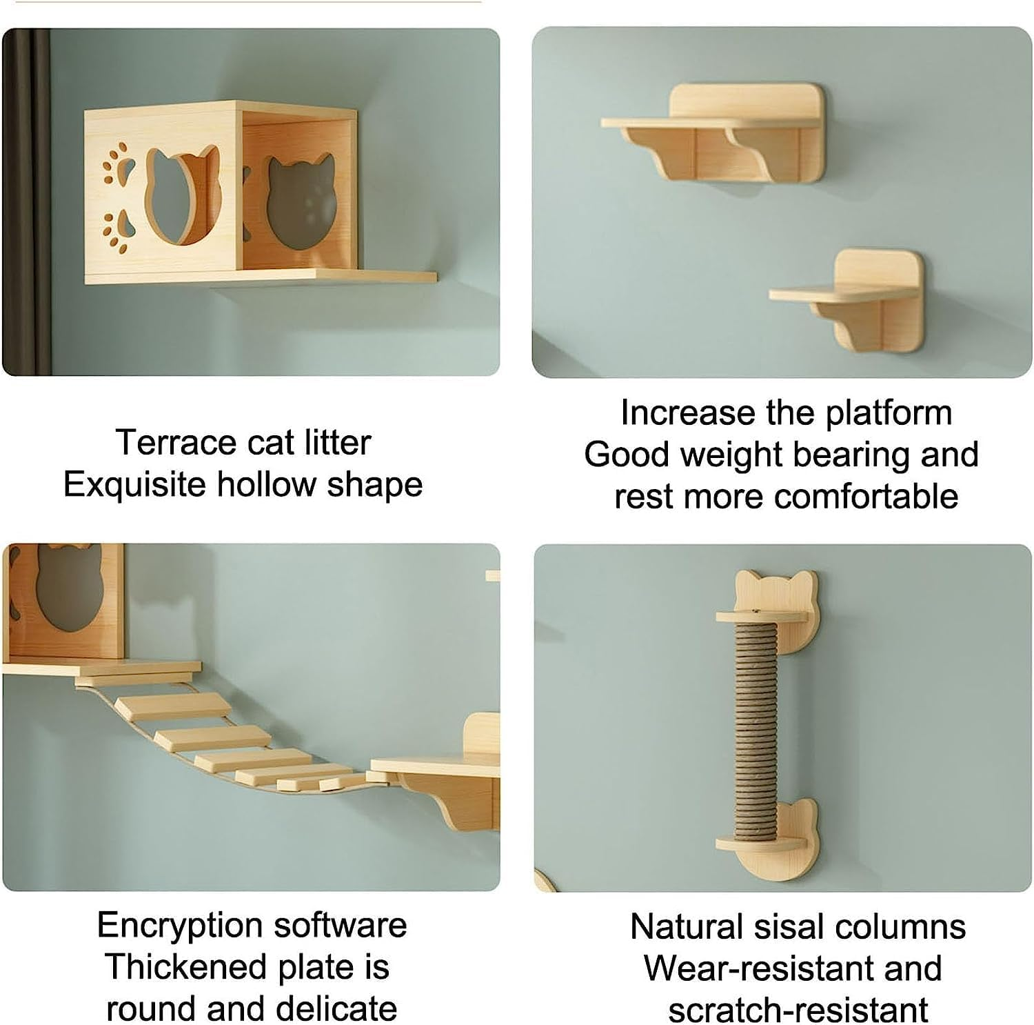 Wall-Mounted Cat Climber Set Cat Wall Shelves Cat Condo Wood Indoor Cat Tower with Cat Shelves