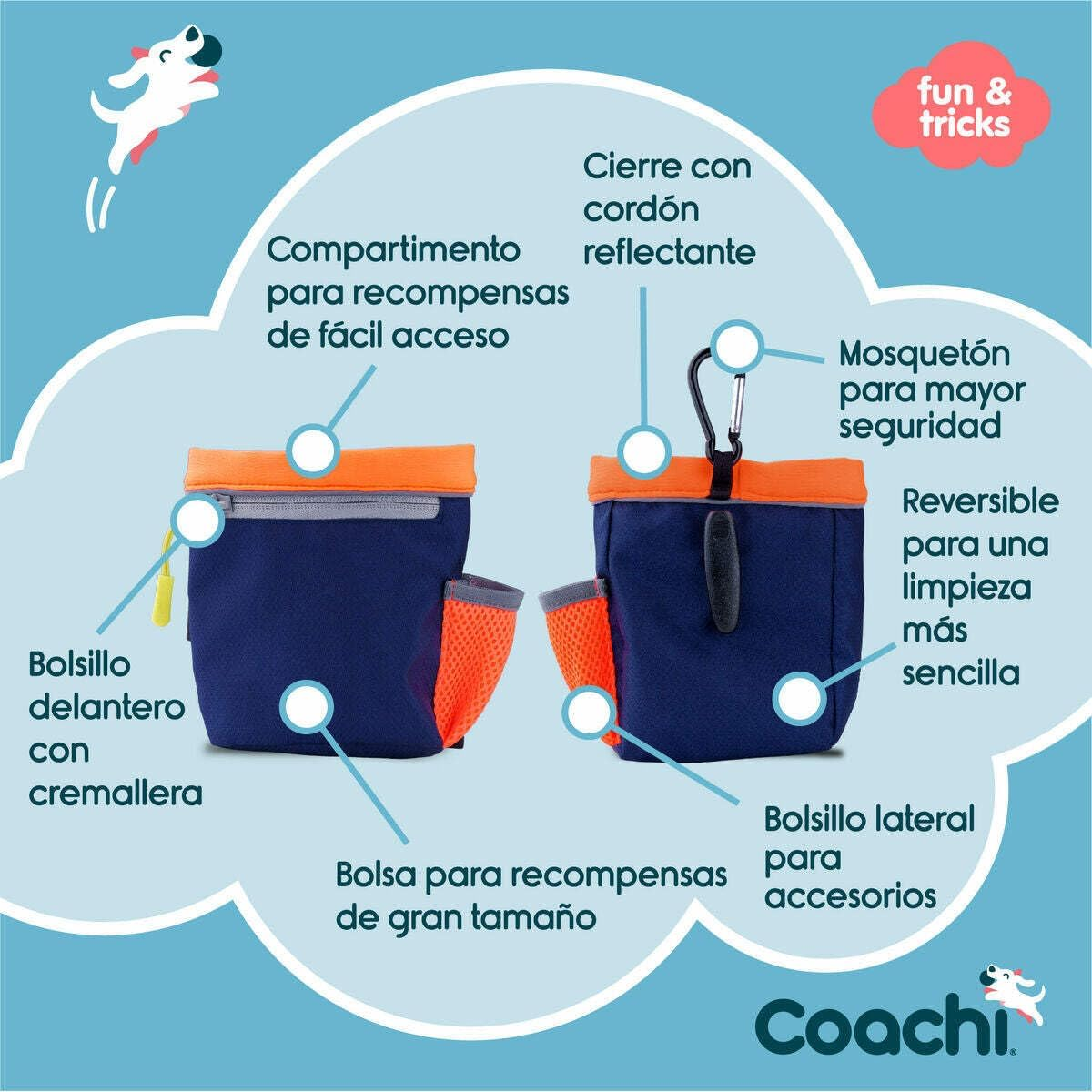 Coachi Train & Treat Bag, Pouch, Generously Sized Treat Compartment, Zipped Pocket, Drawstring Closure, Secure Attachment, Clips on Belt, Waistband or Pocket. Suitable for Dog Walking & Training image number 6