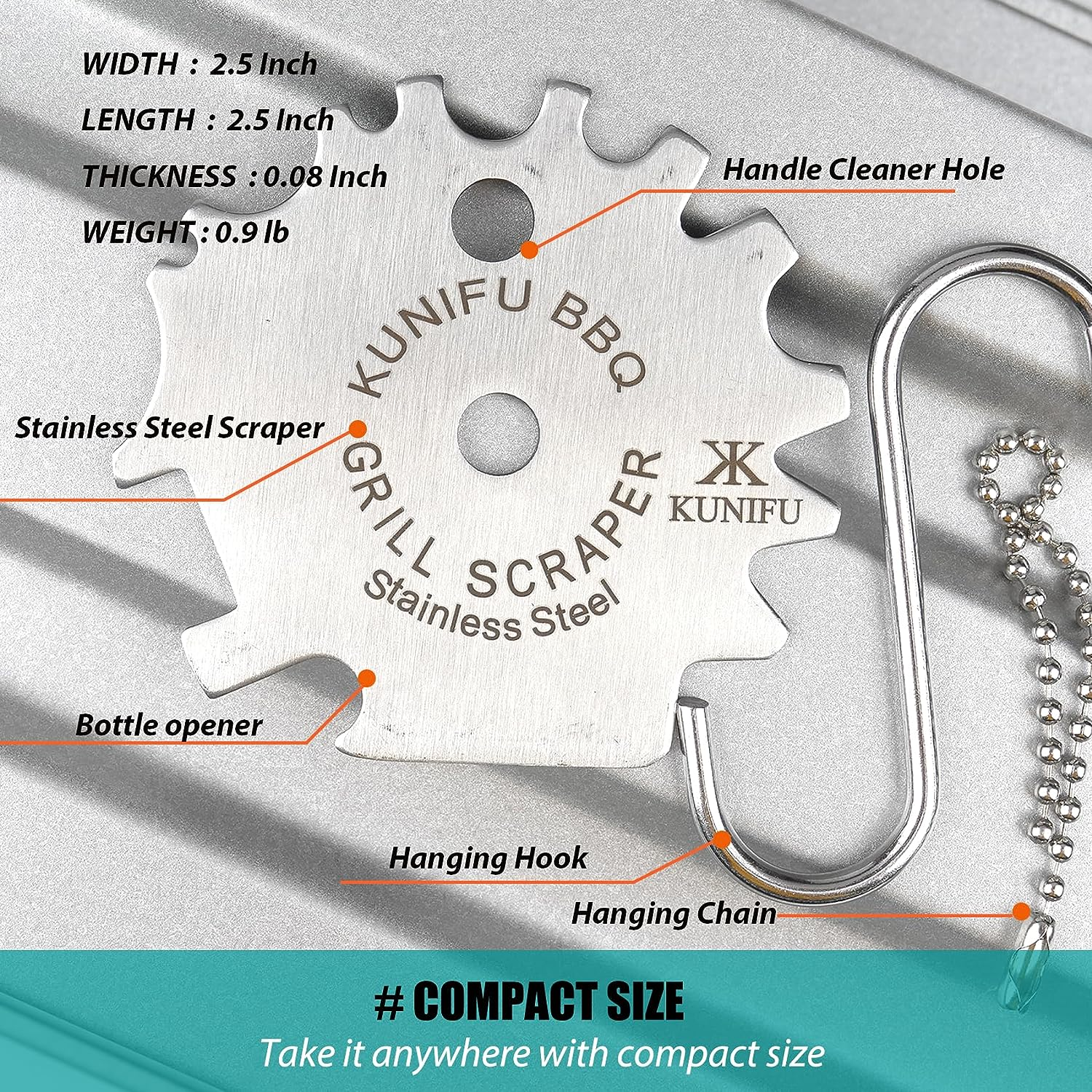 KUNIFU BBQ Grill Scraper, Stocking Stuffers, Bristle-Free for Griddle, Kitchen Gadgets Cleaner, Camping Accessories, Ideal Gifts for Christmas, for Men, Dad, Husband, Boyfriend, Fathers Day image number 6