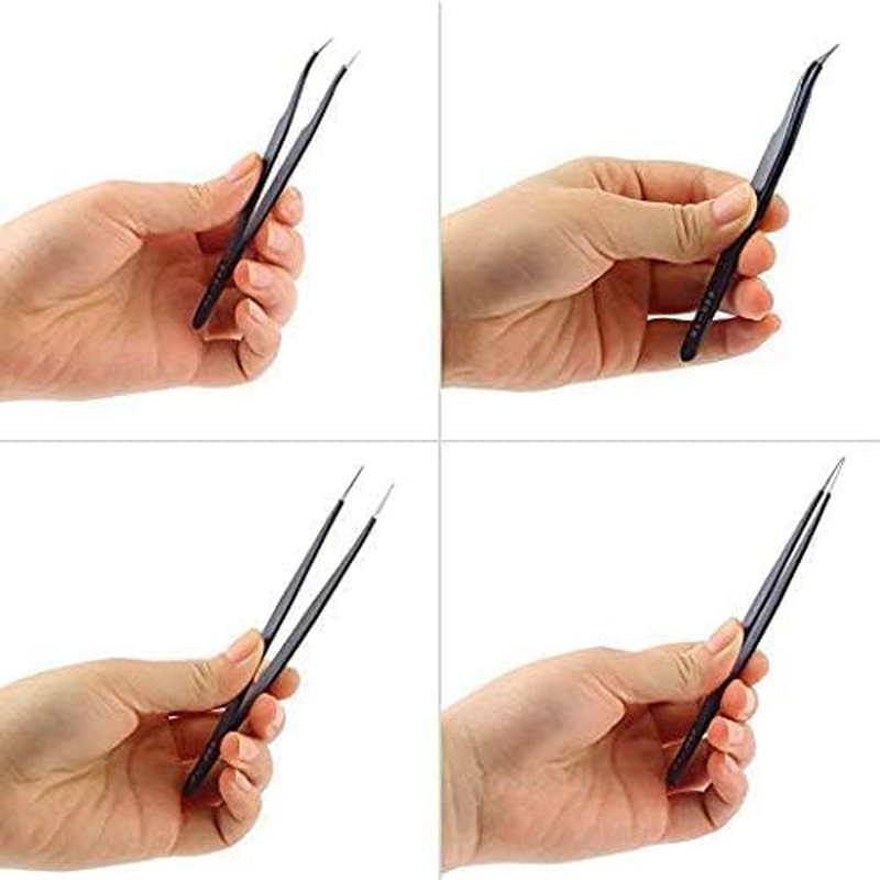 Eyelash Tweezers -Precision Eyelash Extension Tweezers Set - Professional Straight & Curved Pointed Very Fine Tip Tweezers for Lash Extensions - Black - 2Pcs (Black, Set of 2) image number 3