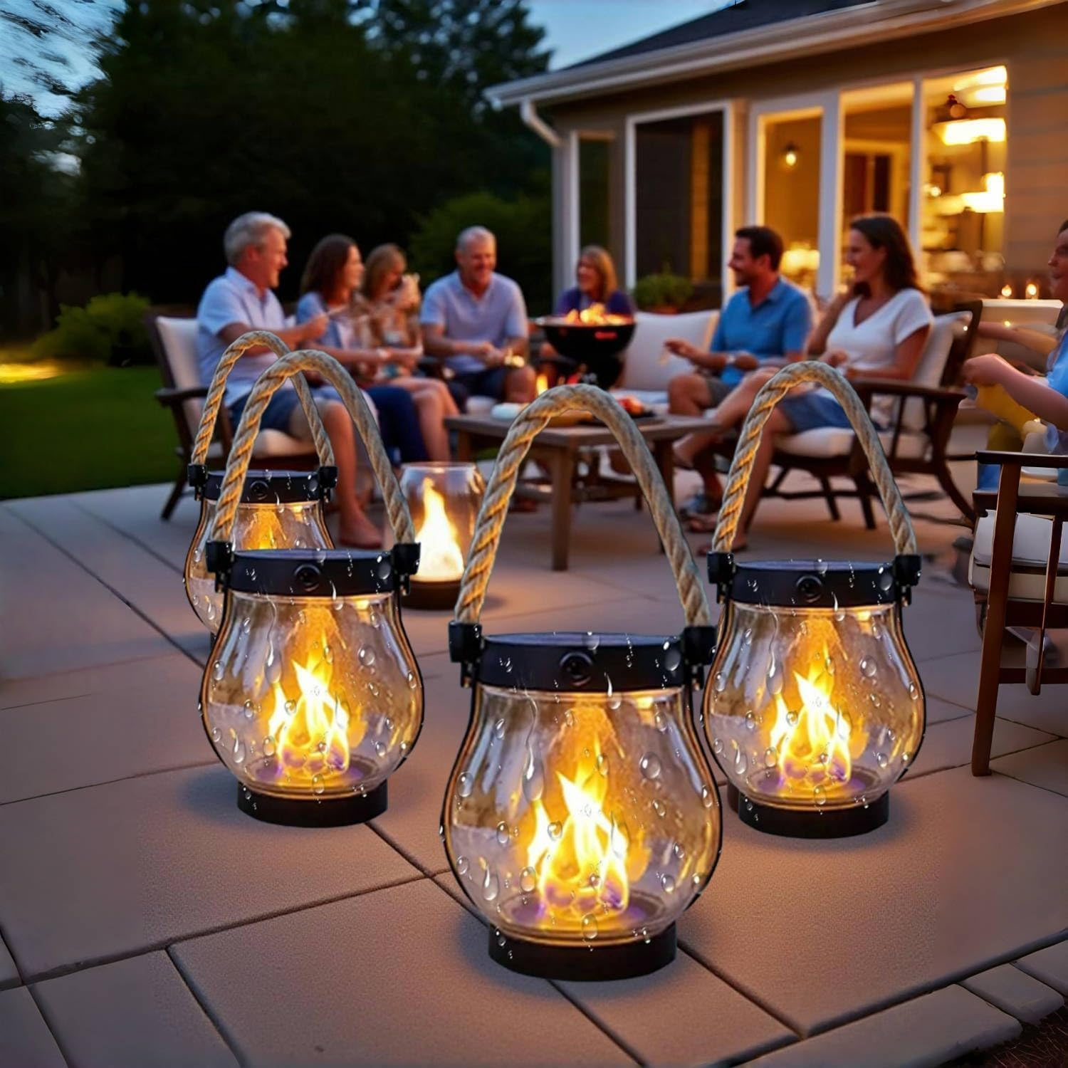 Solar Flame Lanterns Outdoor Waterproof, 4 Pack Flickering LED Fire Lights for Patio, Garden, Yard, Camping, Realistic Dancing Flame Solar Powered Lights Decor image number 1