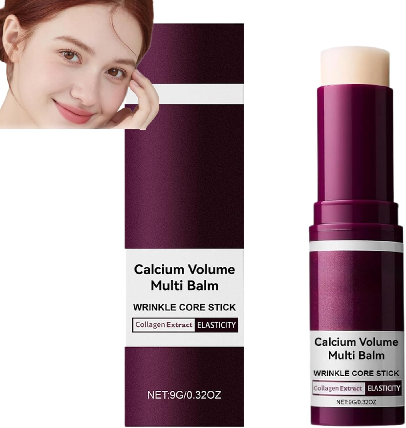 Calcium Volume Multi Balm Stick, anti Wrinkle Core Stick with Collagen Extract, Hydrating & Elasticity Balm for Face, Eyes & Lips, Moisturizing Multi-Purpose Skincare for Daily Use (2Pcs)