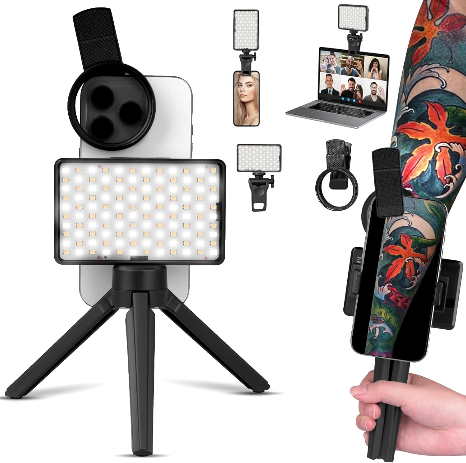 Tattoo Light Kit with 120LED and CPL Filter Polarized Len, Tattoo Equipment & Supplies, Compatible with Iphone, Selfie Light with Phone Clip&Tripod, Tattoo Lighting Lamp Food Photography Remove Glare image number 3