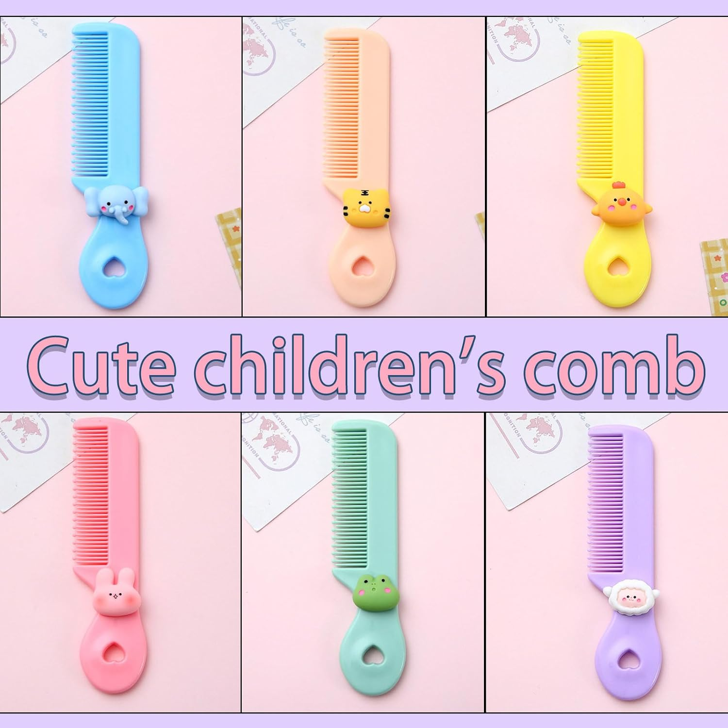 6Pcs Hair Comb, Newborn Baby Hair Brush Set, Cartoon Portable Bangs Wide Tooth Comb, Suitable for Wet Dry Curly Hair of Girls and Boys, Animal Shapes image number 2