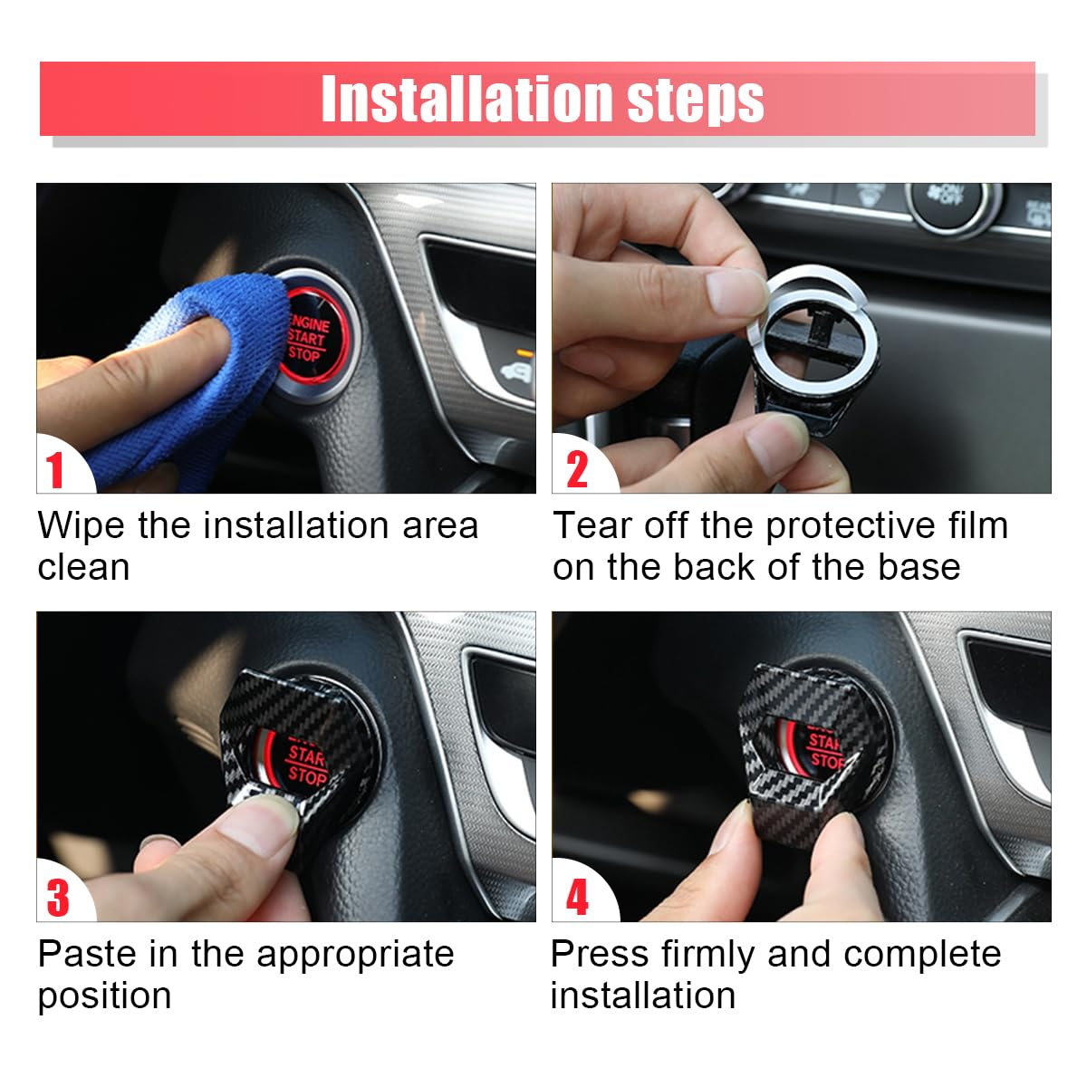 Car Engine Start/Stop Button Cover, Zinc Alloy Car Push Button Start Cover Car Power Control Trim, Universal Key Ignition Switch Protective Cover for Cars, Suvs (Black) image number 5