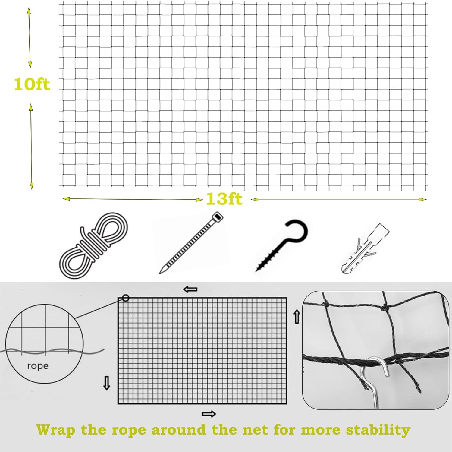 JUMXSRLE Cat Netting Balcony, Wire-Reinforced Cat Net, Bite and Tear-Resistant, UV and Weather-Resistant, Balcony Cat Anti-Fall Netting for Pets, Cat Protection Net for Balcony Windows Patio, 10X13 Ft - 4X3M-Black image number 5